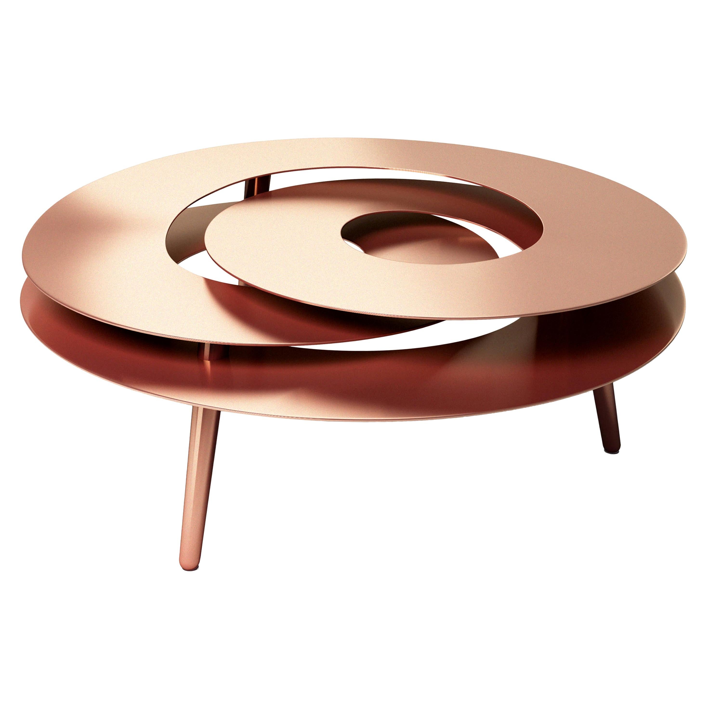 Rollercoaster Medium Coffee Table, Stainless Steel Copper-Plated For Sale