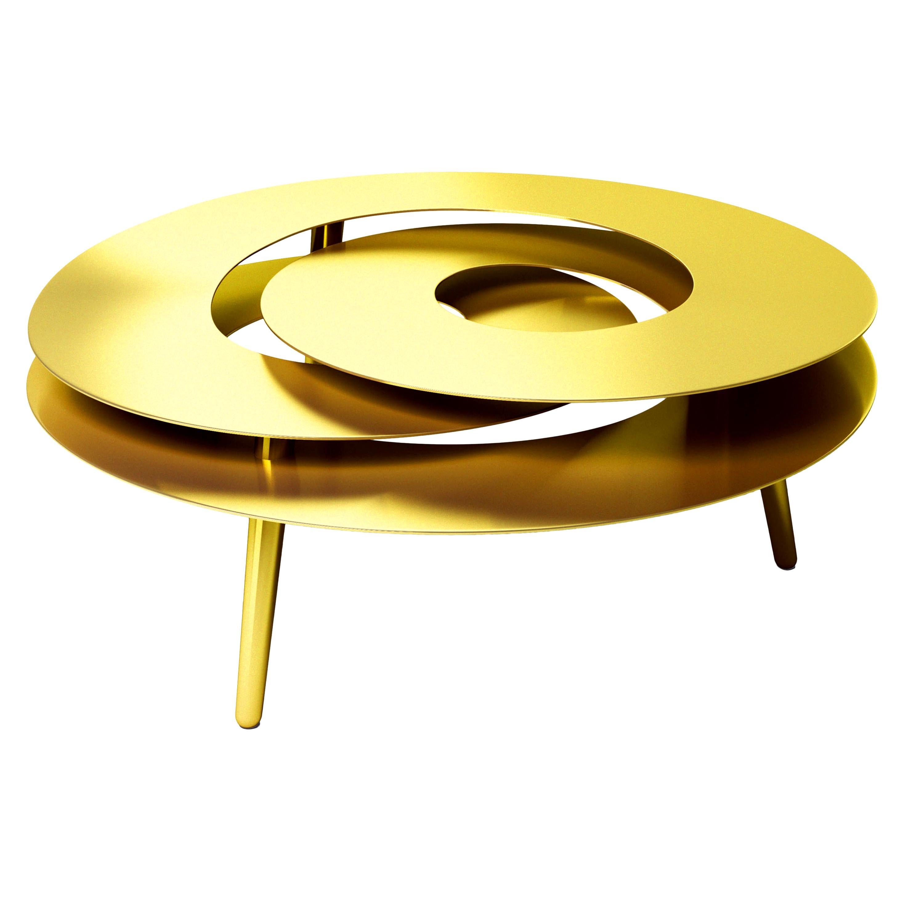 Rollercoaster Medium Coffee Table Stainless Steel Gold-Plated For Sale