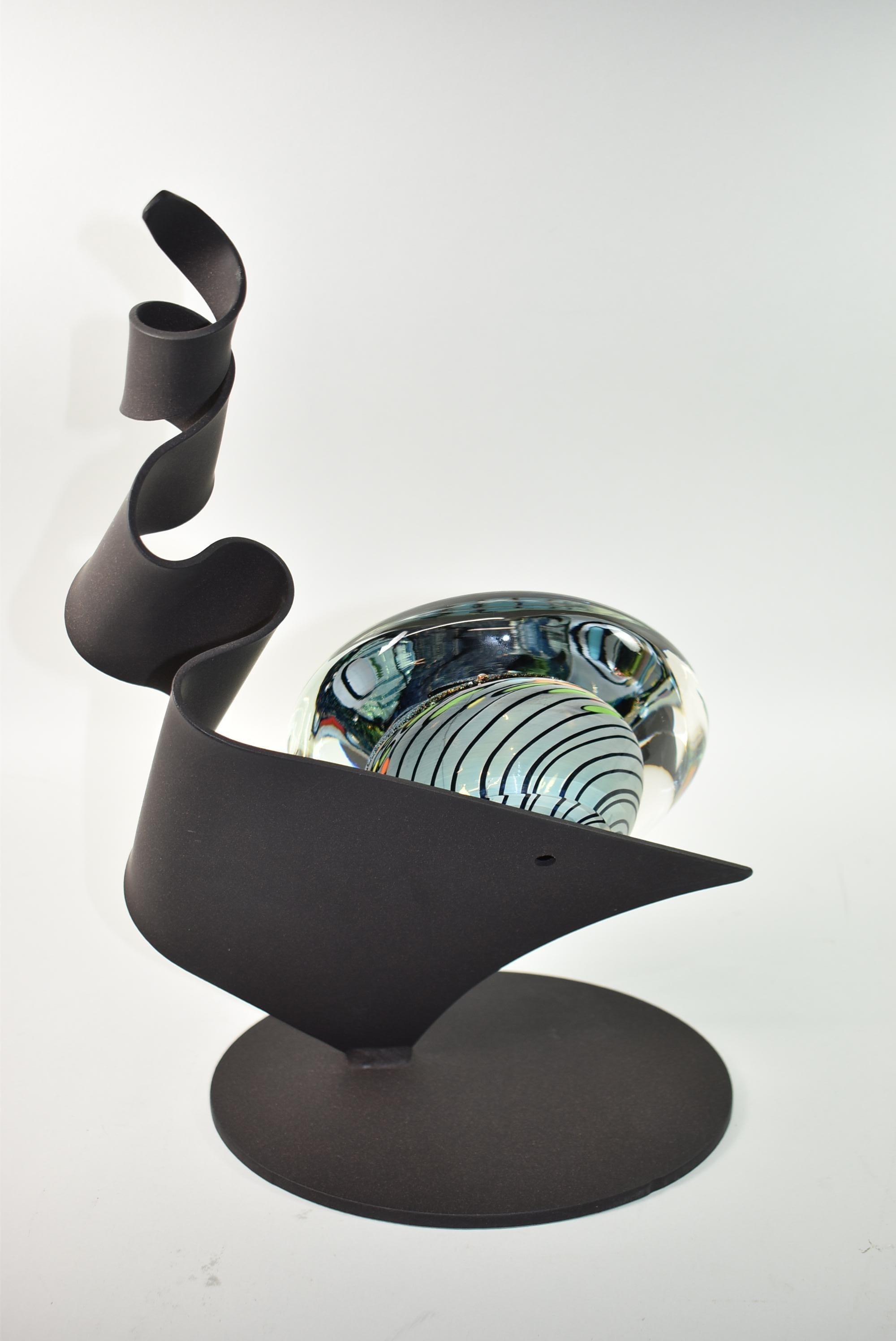 American Rollin Karg 2008 Art Glass and Iron Ribbon Sculpture