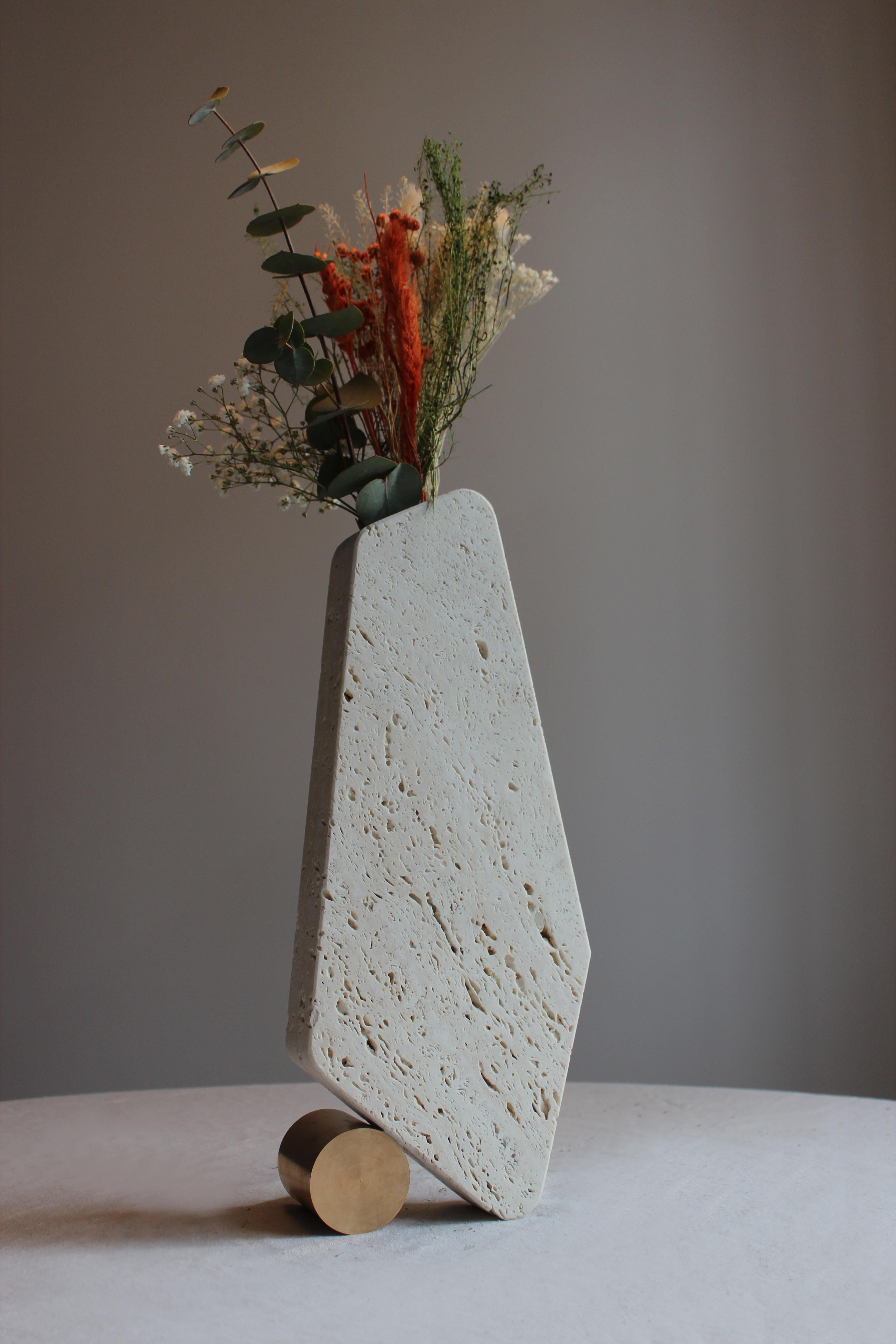 Rollin Vase #1 by Dam Atelier Contemporary Italian Sculptural Travertine Bronze  In New Condition For Sale In San Paolo D'argon, BG