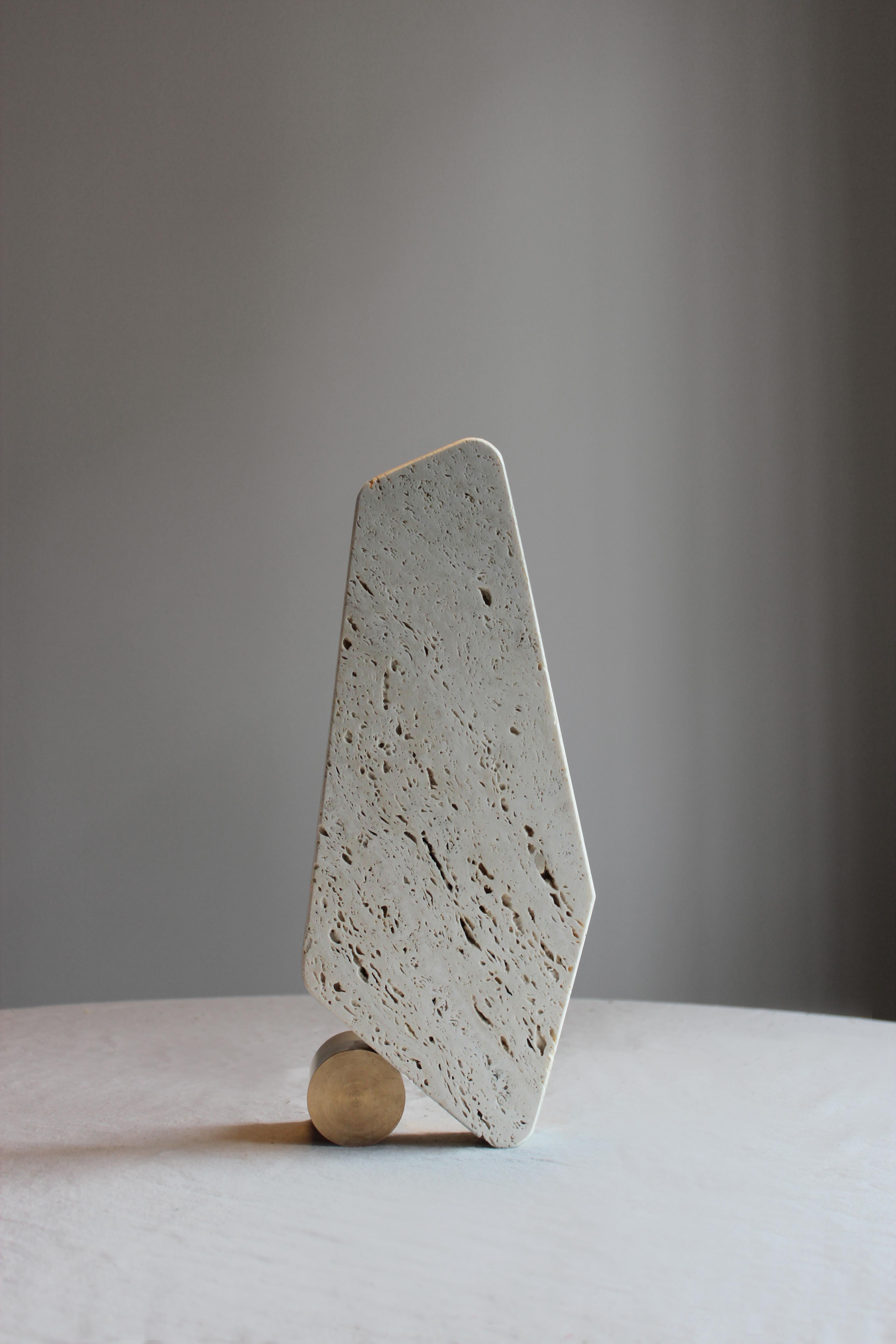 Rollin Vase #1 by Dam Atelier Contemporary Italian Sculptural Travertine Bronze  For Sale 1