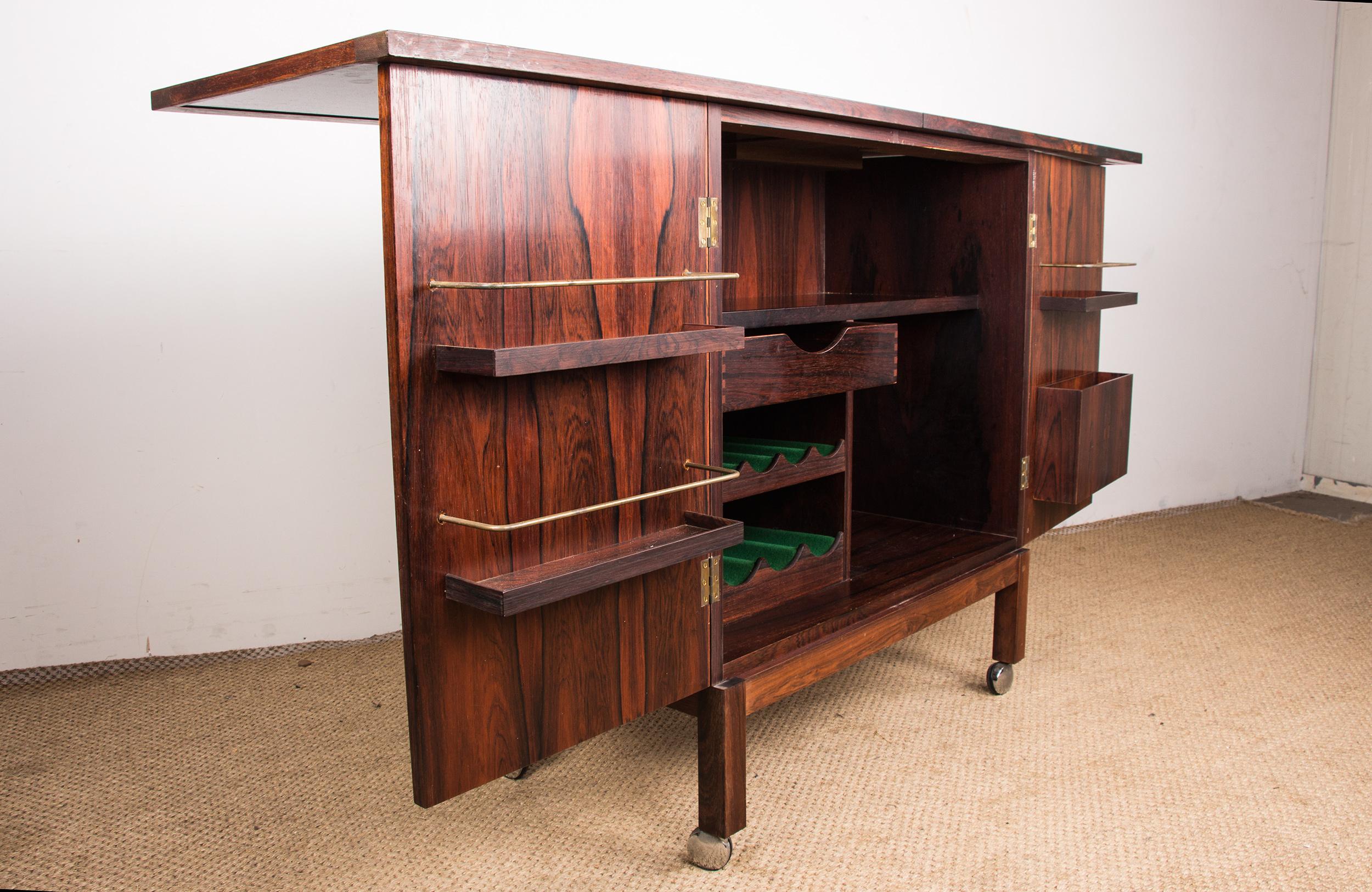 Rolling and extendable bar, Norwegian Rosewood by Torbjørn Afdal for Bruksbo 196 9