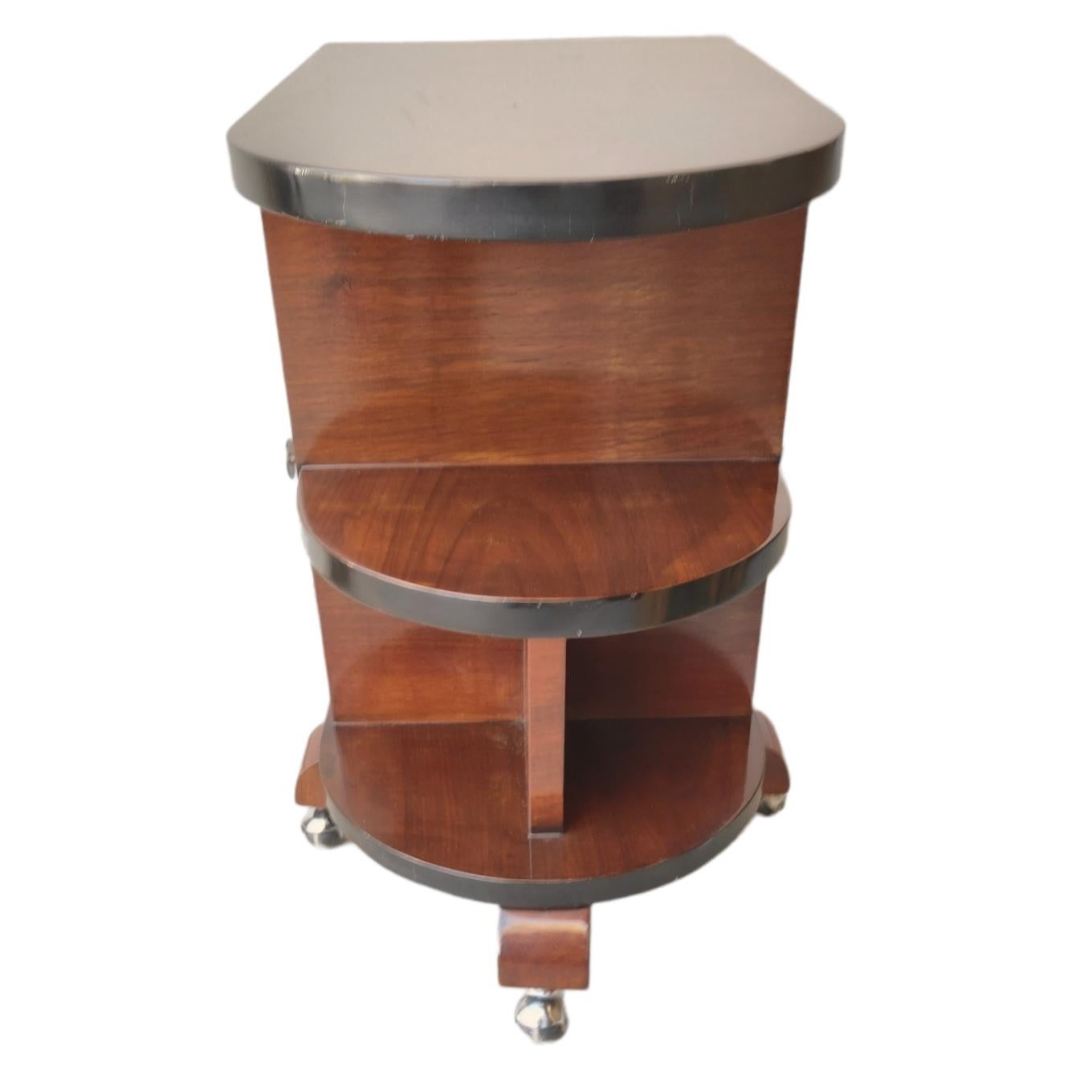 Wood Rolling Art Deco Bar Cart Walnut For Sale