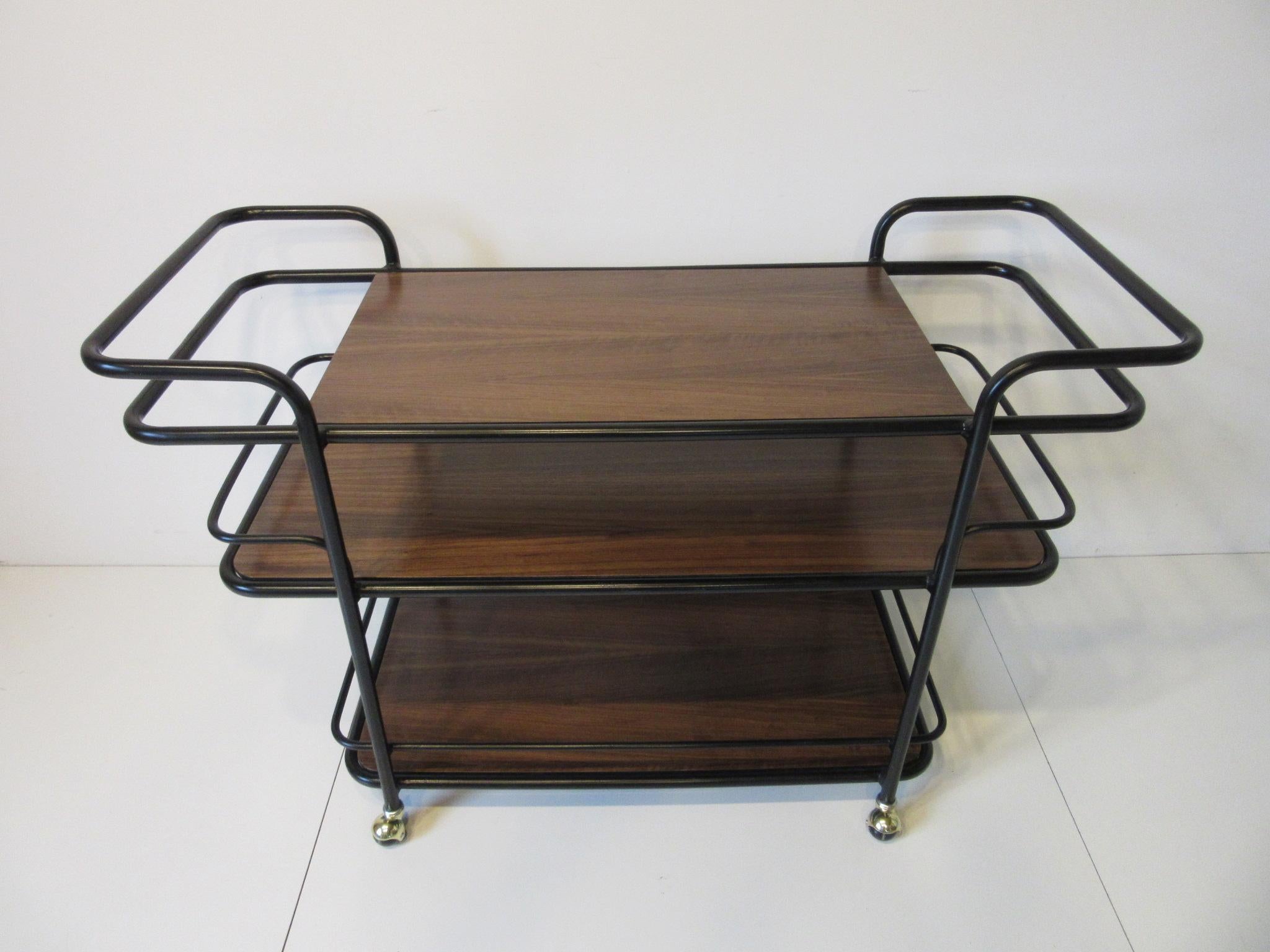 Metal Rolling Bar Cart in the Manner of Art Deco / International Style
