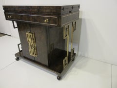 Rolling Bar Cart Brass / Burl by Bernhard Rohne for Mastercraft