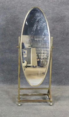 Rolling Brass Cheval Standing Mirror