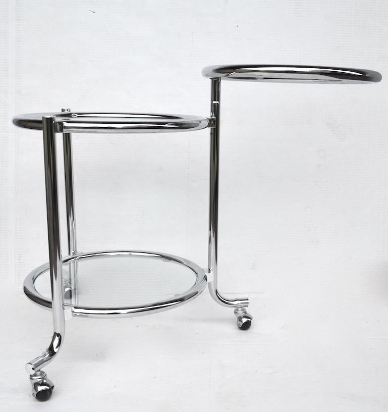 Mid-Century Modern Rolling Chrome Bar Serving Cart with Chrome Rings For Sale