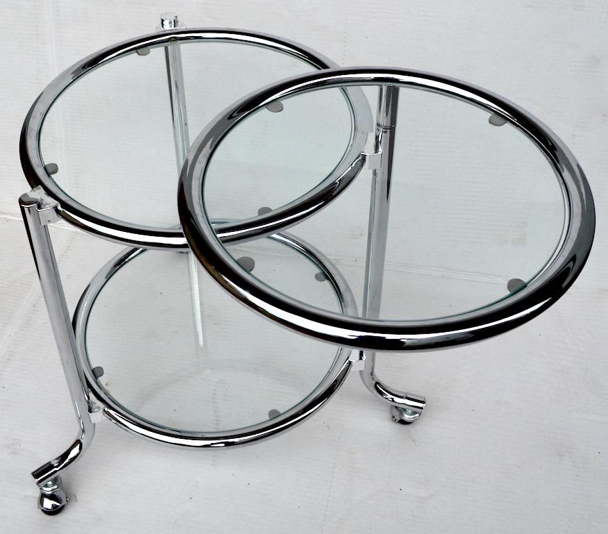 20th Century Rolling Chrome Bar Serving Cart with Chrome Rings For Sale