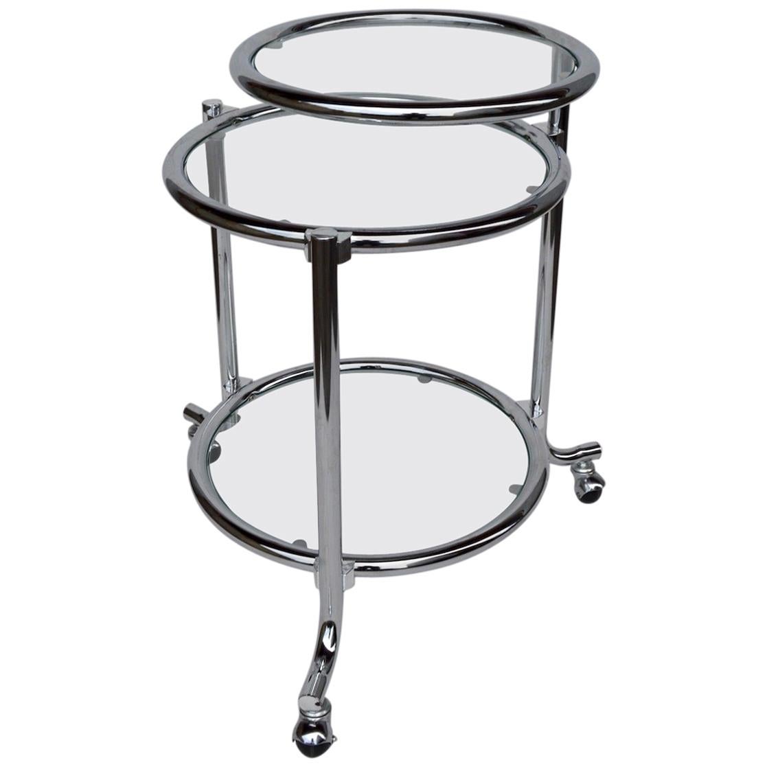 Rolling Chrome Bar Serving Cart with Chrome Rings