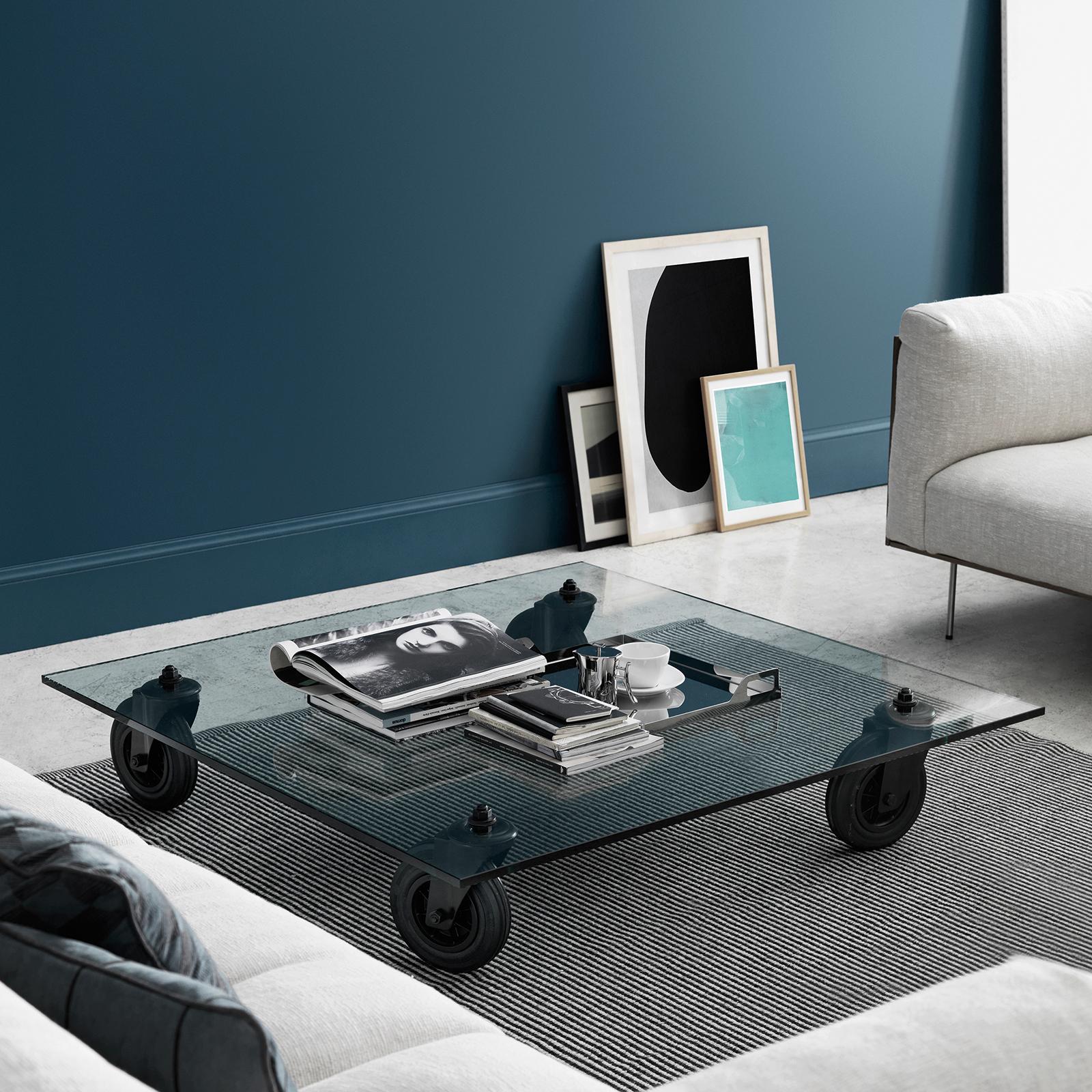 Beveled Rolling Coffee Table For Sale
