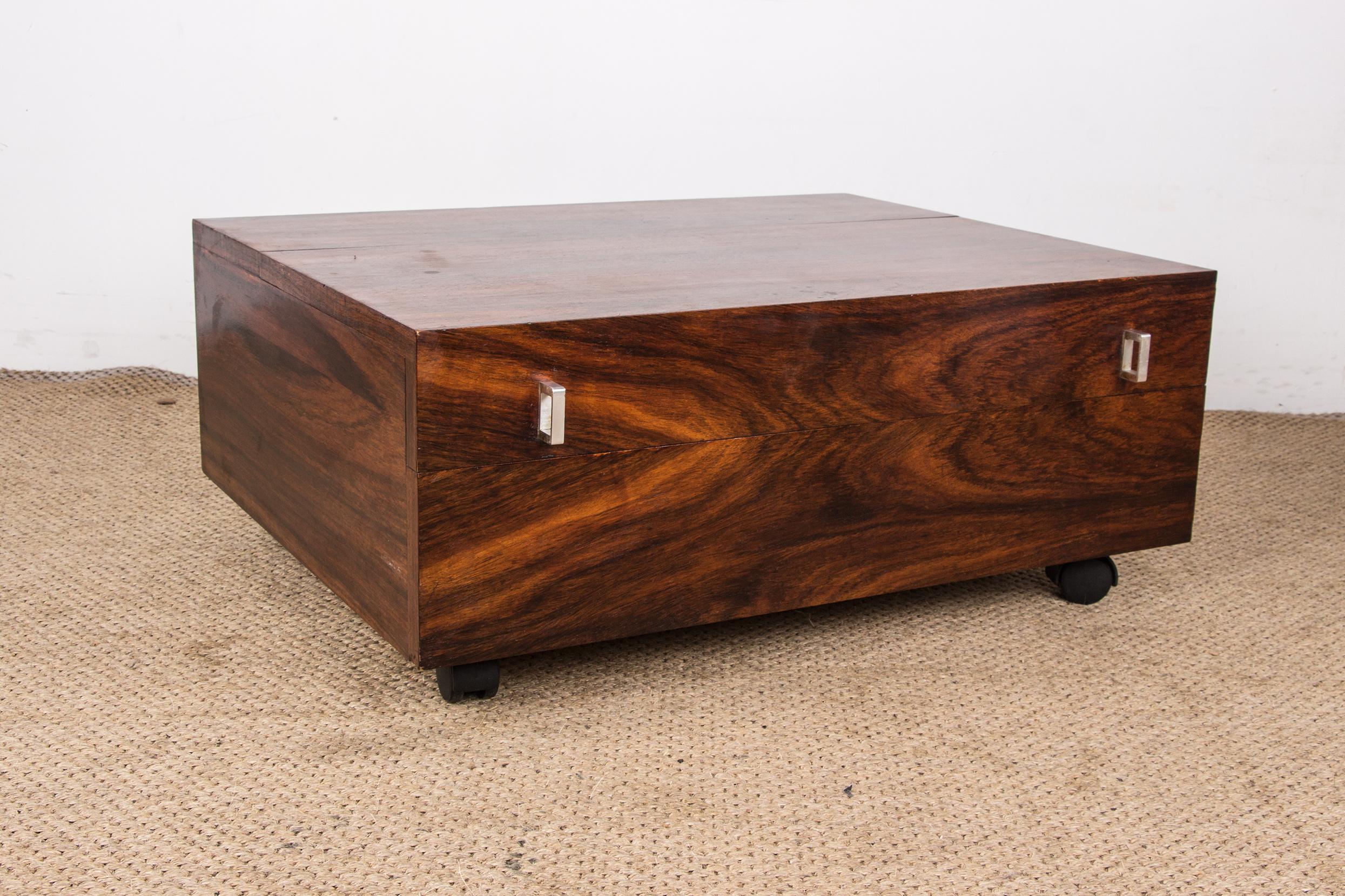 Chrome Rolling coffee table making chest, Danish Rosewood 1960. For Sale