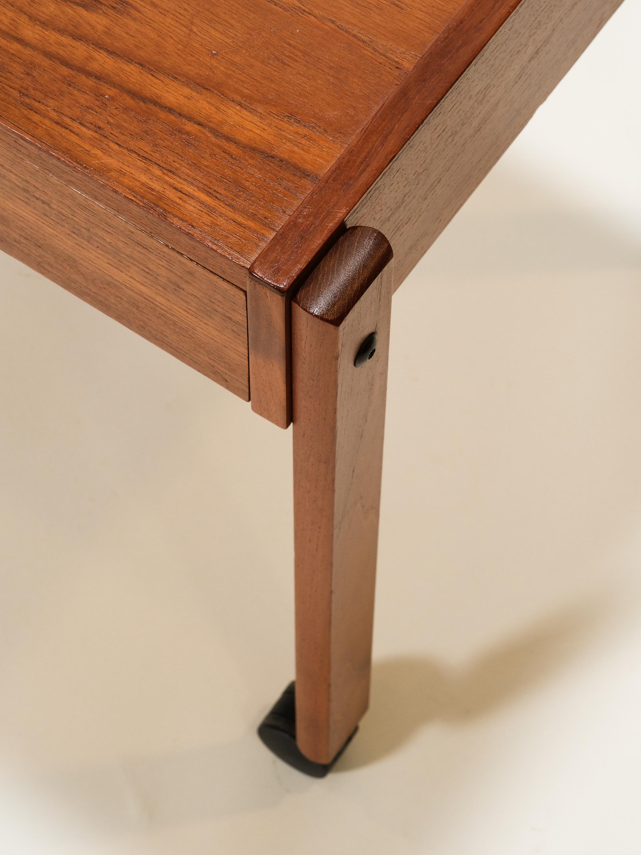 Rolling Danish Teak Sewing Table or Bar Cart with Slide Out Rattan Basket, 1960s For Sale 1