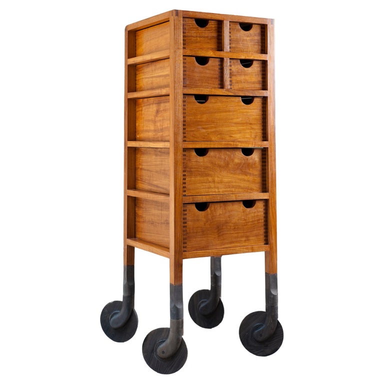 AKMD Rolling Dresser 'High, Dark Wood' all solid wood with wooden