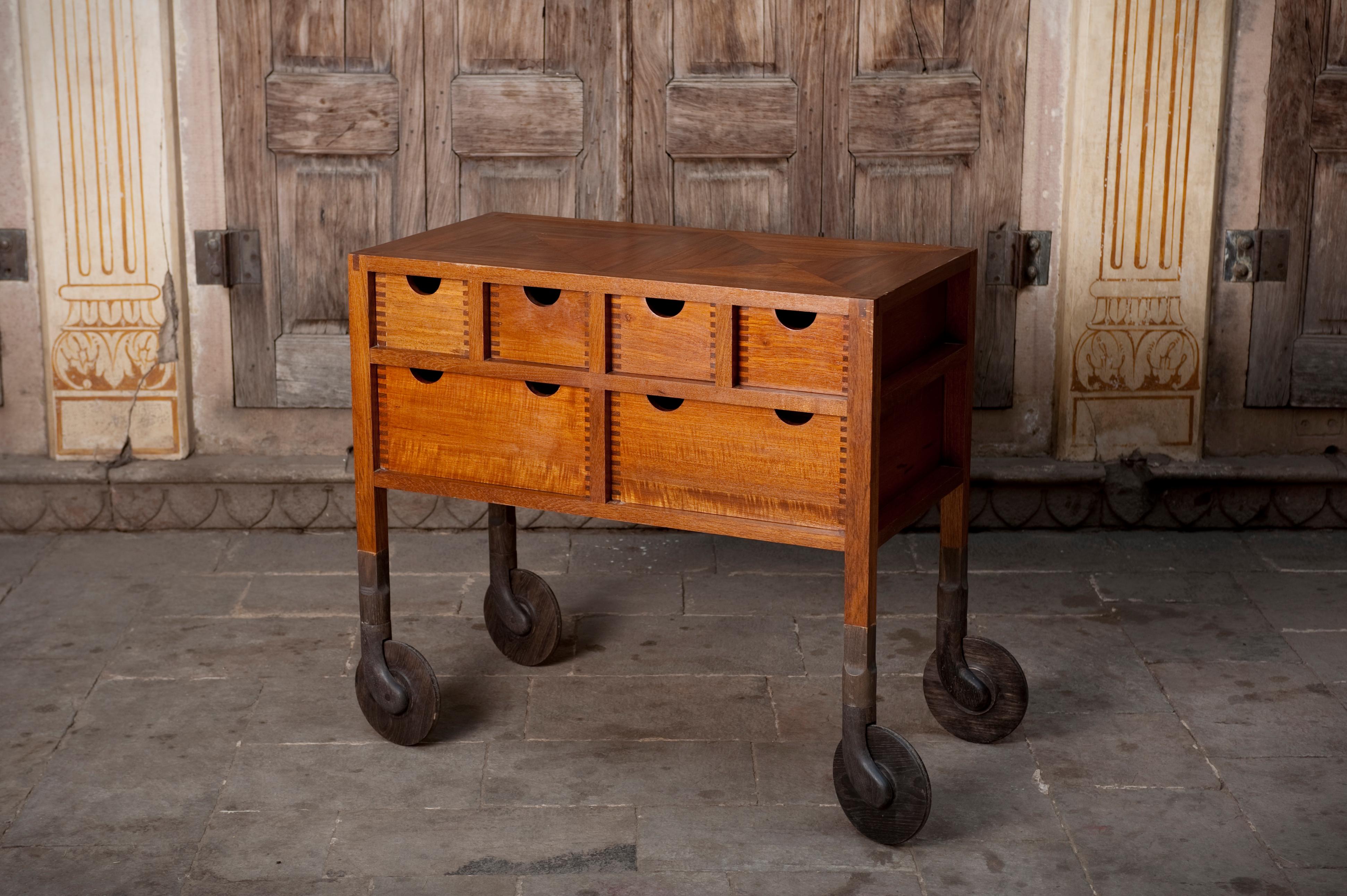 Carved AKMD Rolling Dresser (low) all solid wood cabinet with wooden casters/wheels For Sale