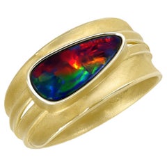 Rolling Flash Opal Gold Blade of Grass One of a Kind Ring, Barbara Heinrich 2024