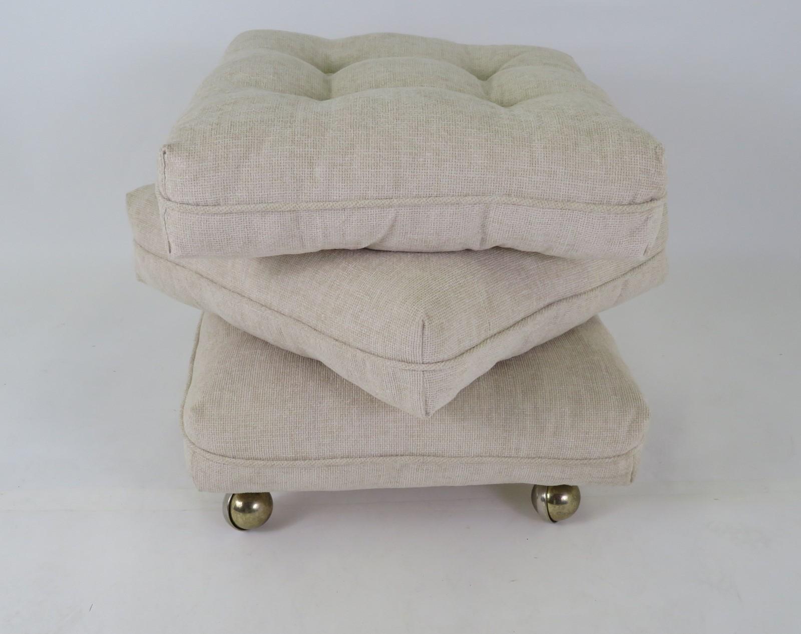 Fabric Rolling Modern Three Cushion Mid Century Ottoman with Casters, 1950s