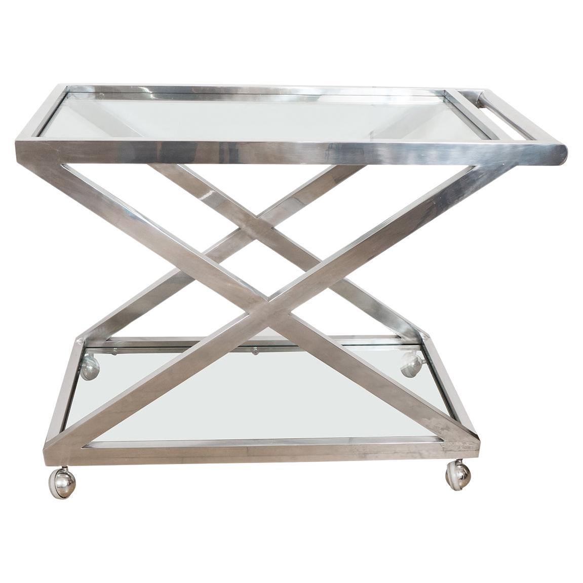 Rolling nickel X form bar cart 