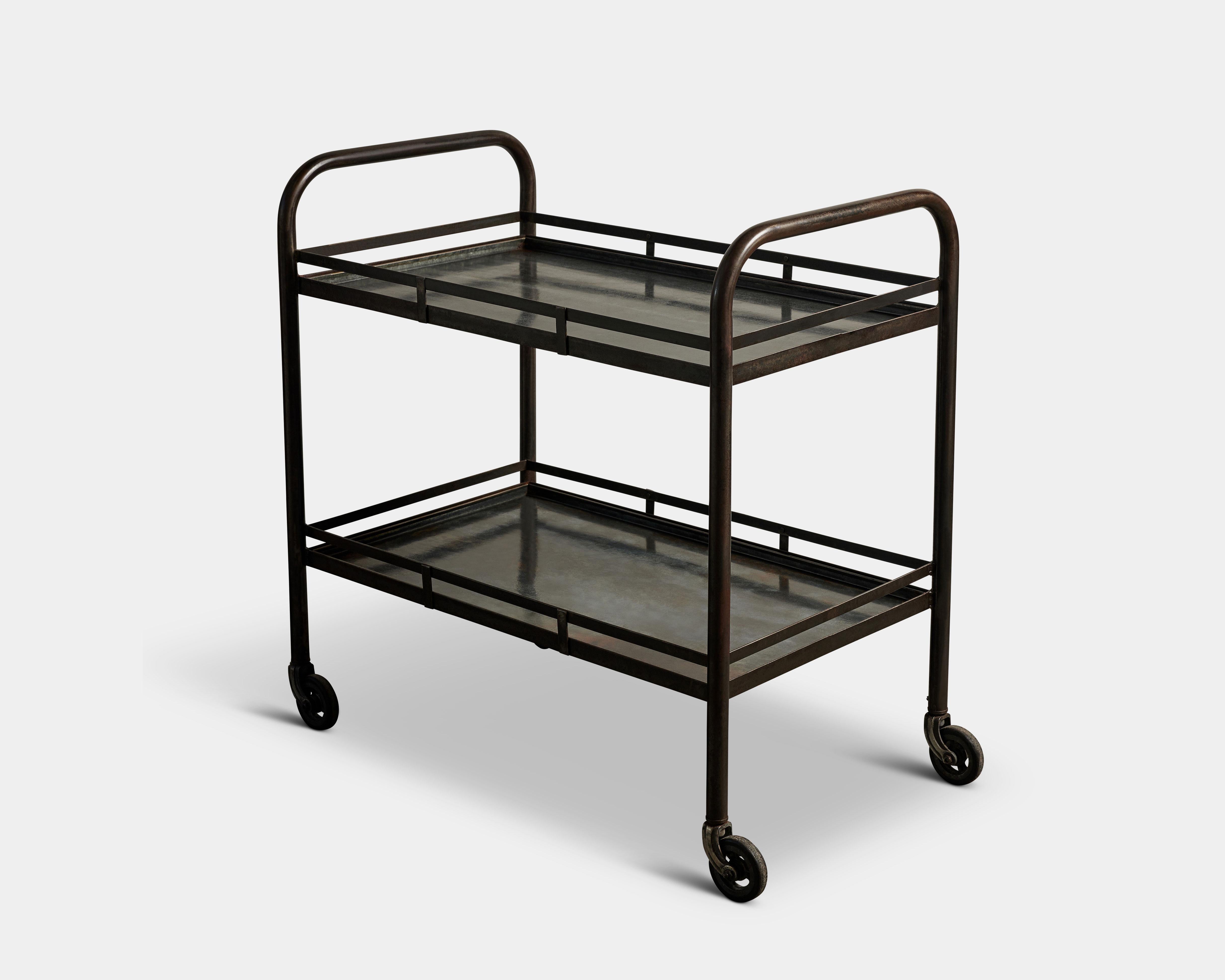 Rolling Patinated Steel Industrial Cart on Casters, Jacques Adnet, 20th C in vendita 5