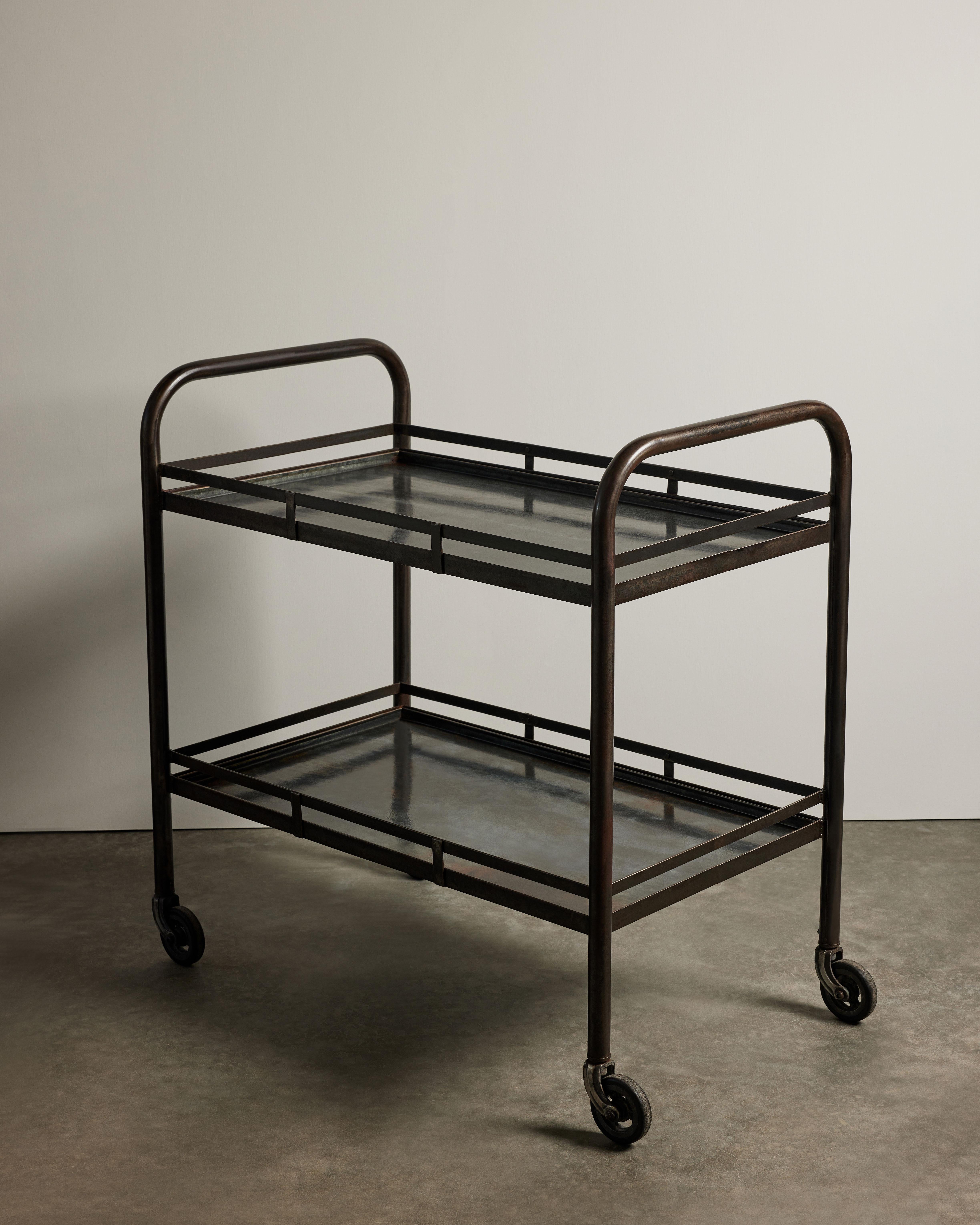 Rolling Patinated Steel Industrial Cart on Casters, Jacques Adnet, 20th C in vendita 2