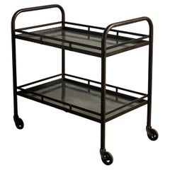 Rolling Patinated Steel Industrial Cart on Casters, Jacques Adnet, 20th C