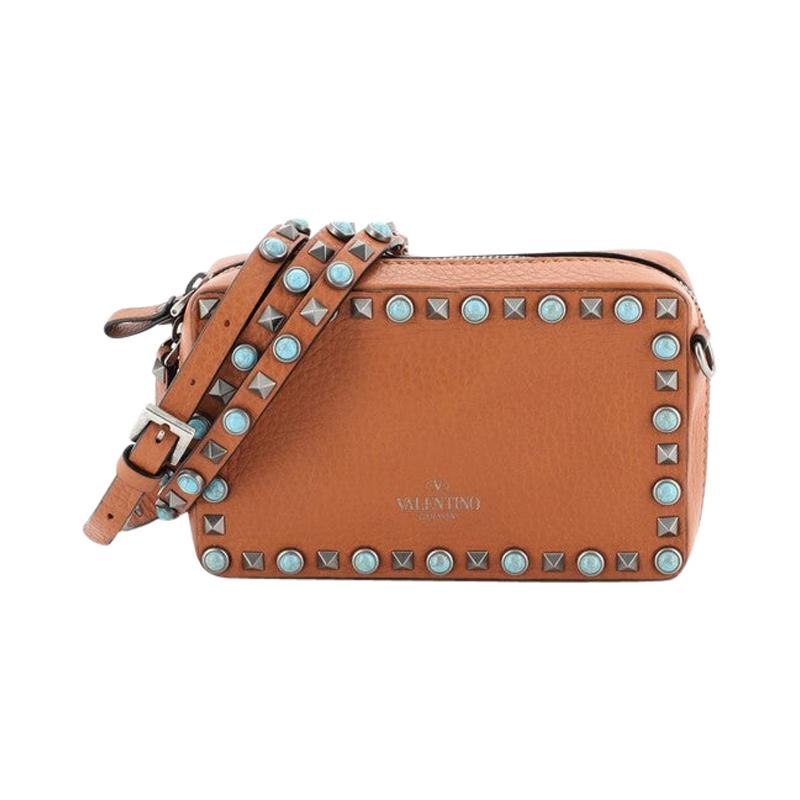 Rolling Rockstud Camera Crossbody Bag Leather with Cabochons
