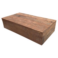 Rolling Salvaged Wood Plank Coffee Table on Wheels