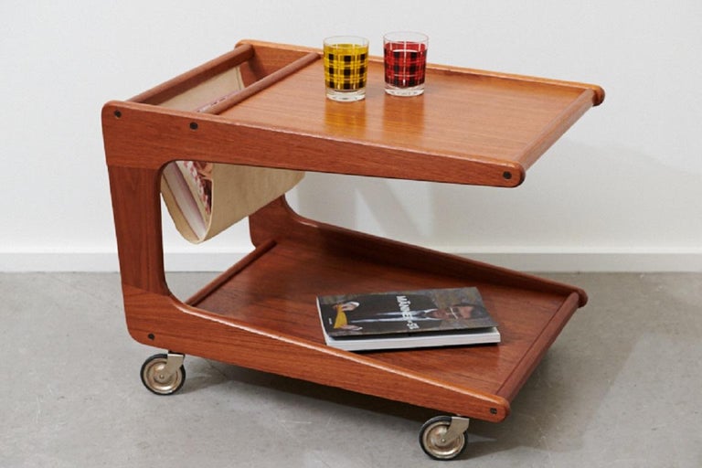 Rolling Side Table With Newspaper Holder Copenhagen 1961