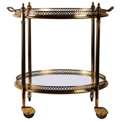 Rolling Table, Brass and Glass, Removable Tray, Napoleon III Style, 1950