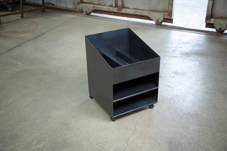 Rolling Utility Cart in Blackened Hot Rolled Steel by Force/Collide