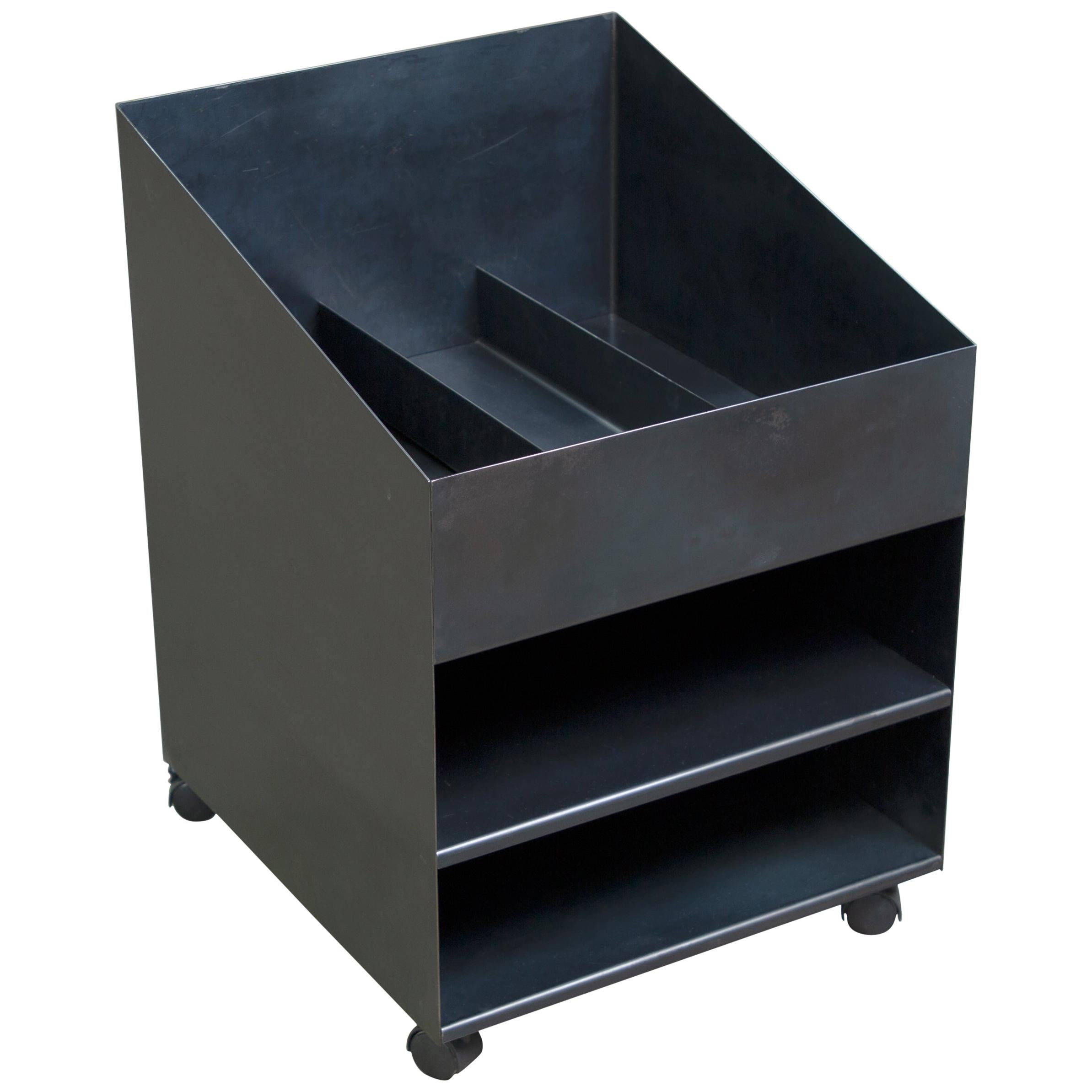 Rolling Utility Cart, Blackened Hot Rolled Steel, Customizable, by Force/Collide For Sale