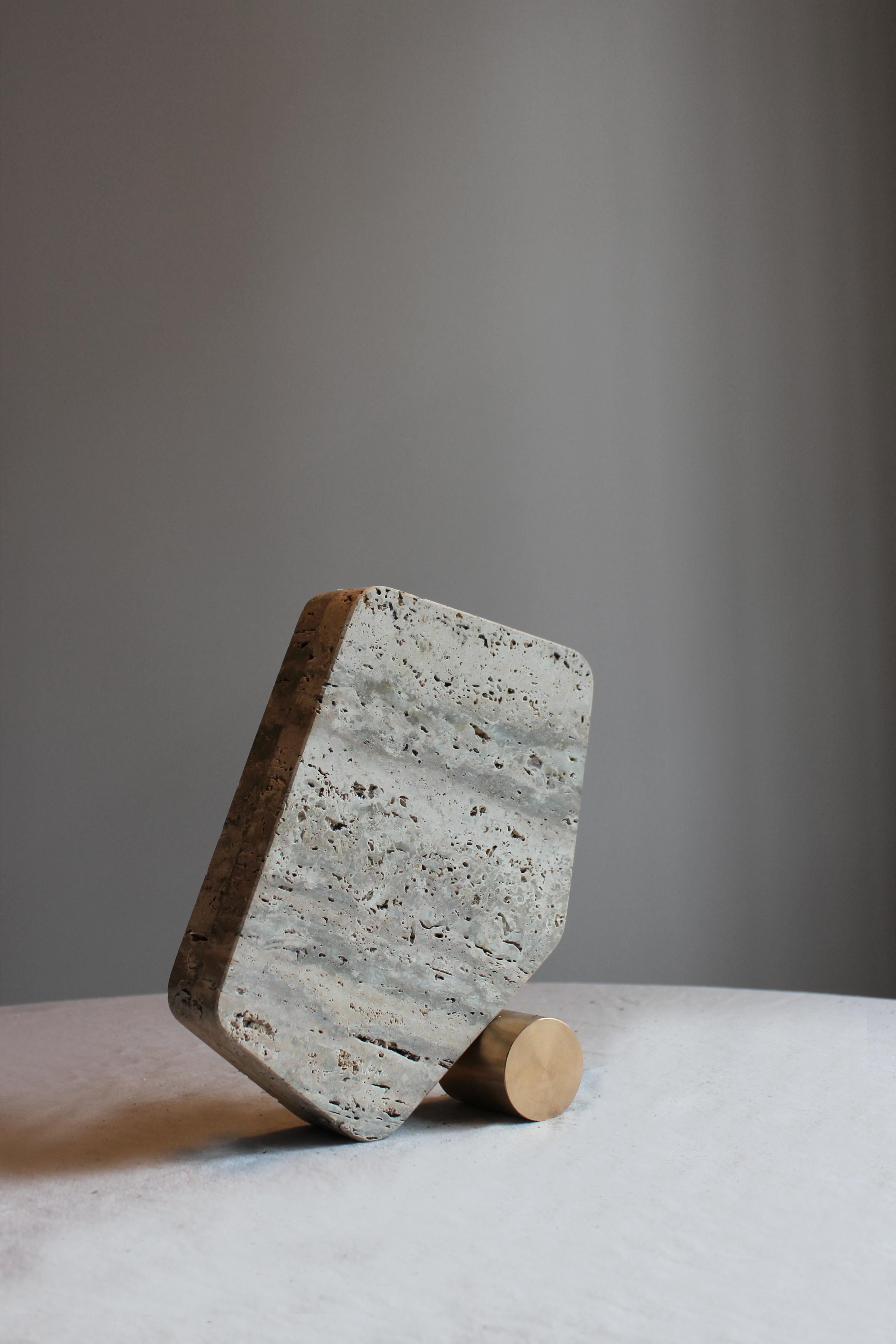 Rolling Vase #2 by dAM Atelier Contemporary Italian Sculptural Travertine Bronze For Sale 6