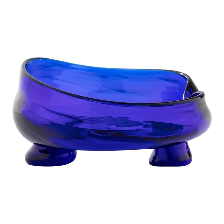 "Rolling Wave" Handblown Blue Glass Ashtray Dish