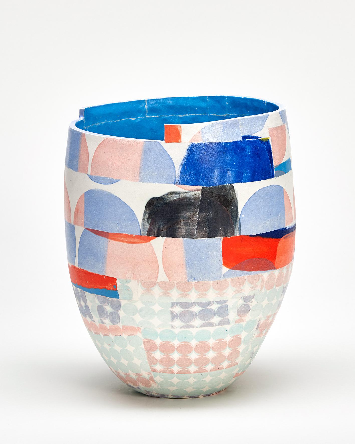 Modern Pink and Blue Patterned Vessel, Corinna Petra Friedrich For Sale