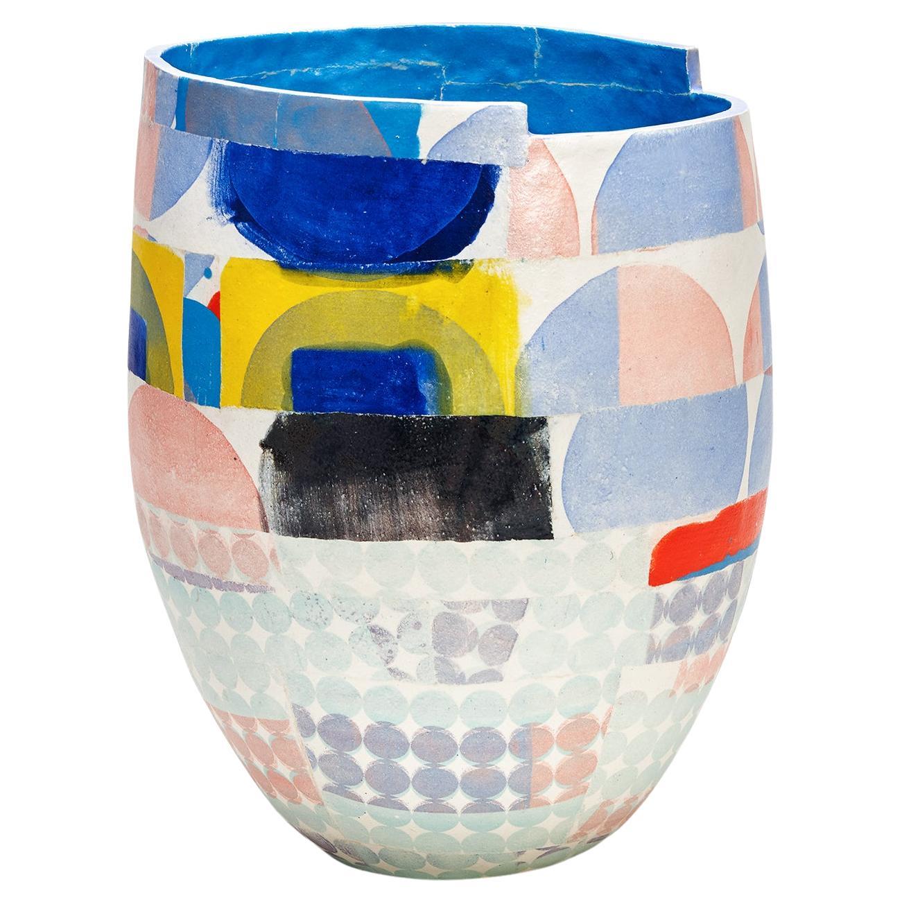 Contemporary Pink and Blue Patterned Vessel, Corinna Petra Friedrich For Sale