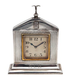 Rolls Royce 1927 London Art Deco Presentation Clock In .925 Sterling & 18Kt Gold