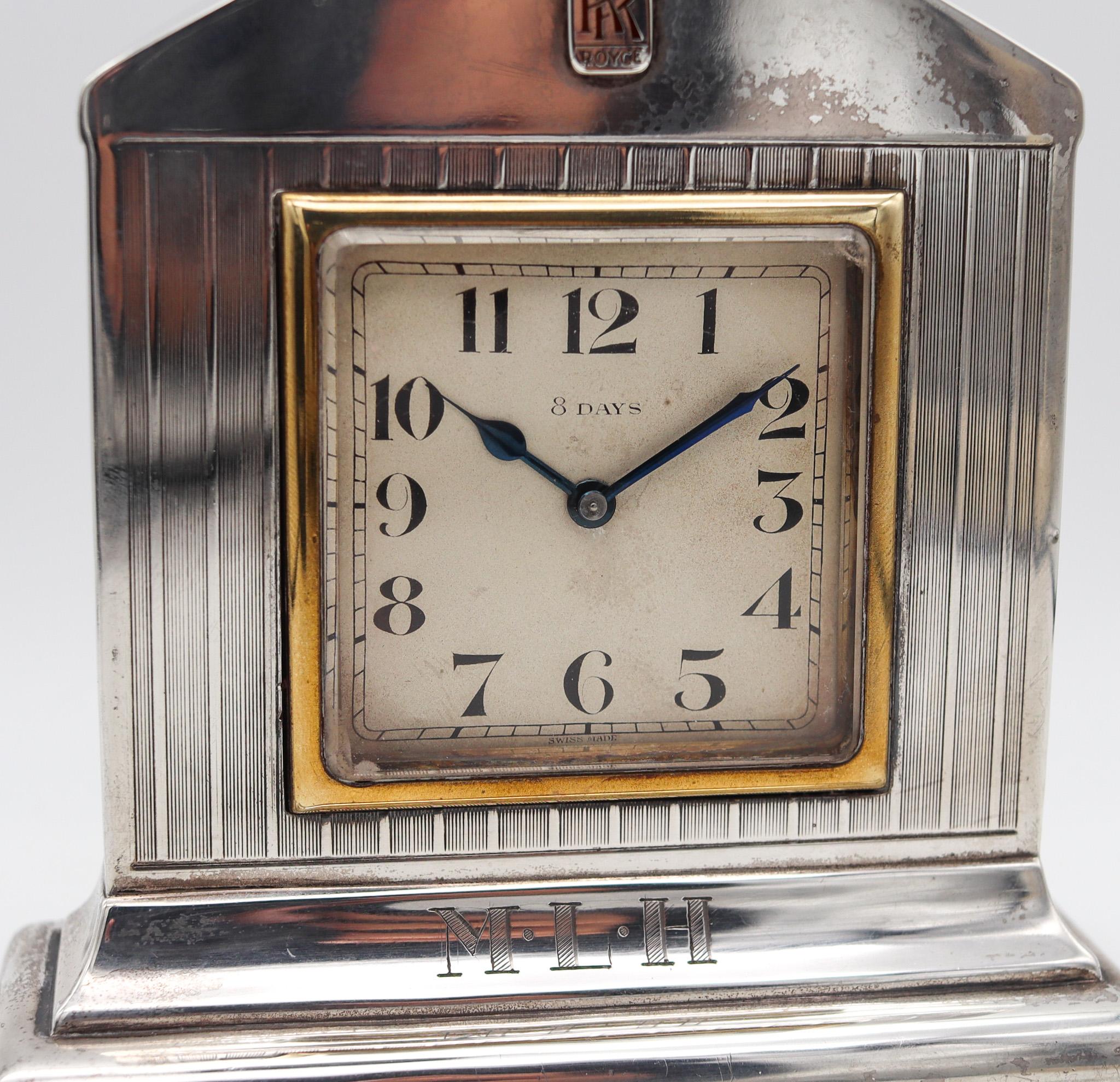 Art Déco Orologio di presentazione Rolls Royce 1927 London Art Deco in Sterlina 925 e Oro 18Kt in vendita