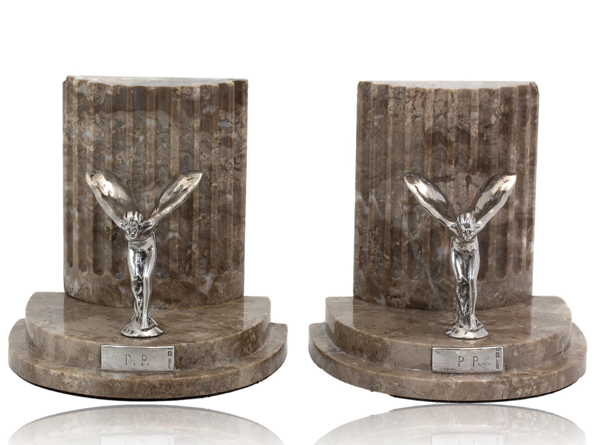 Art Deco Rolls Royce Comissioned Silver Spirit of Ecstasy Book Ends For Sale