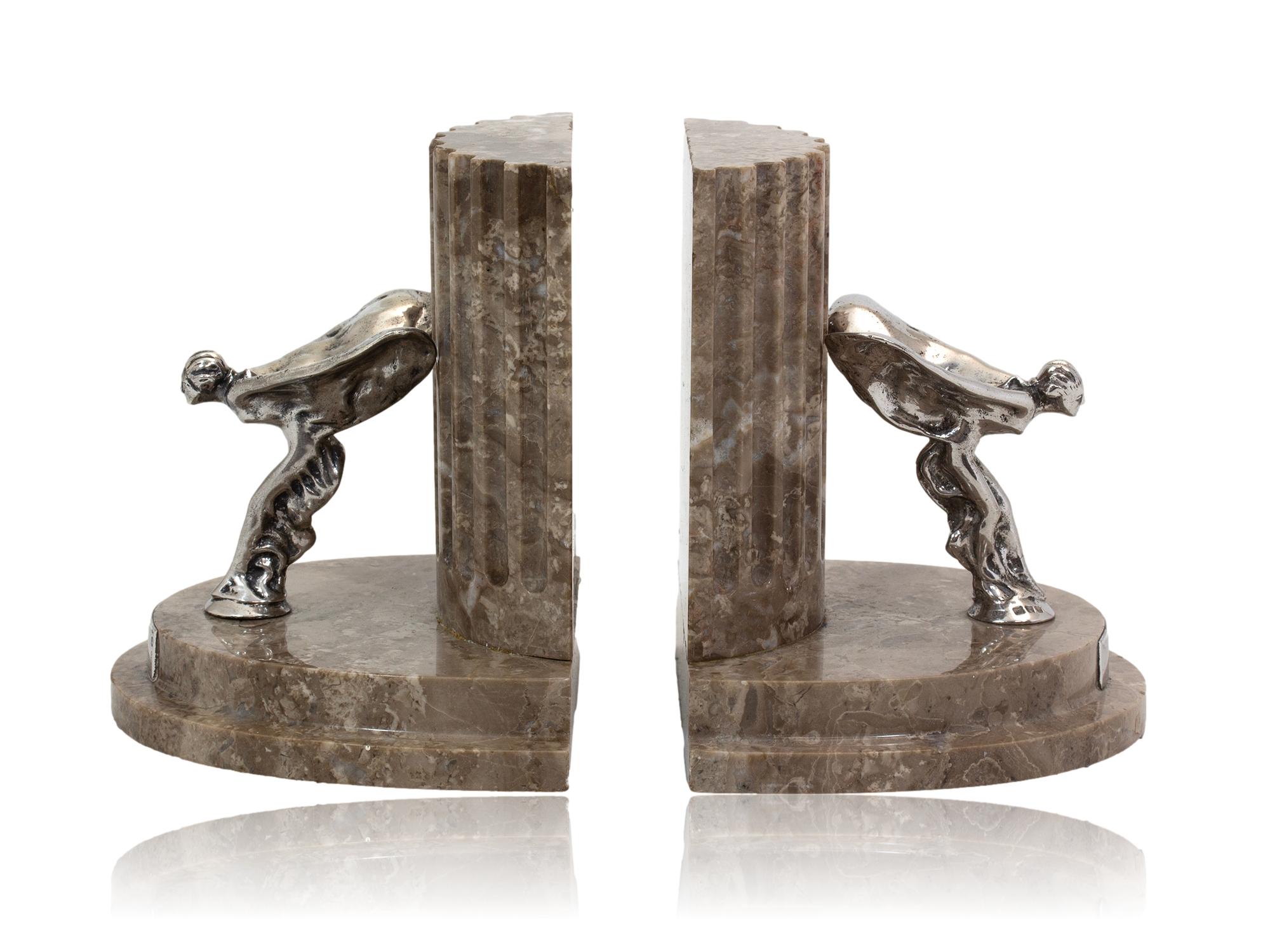 English Rolls Royce Comissioned Silver Spirit of Ecstasy Book Ends For Sale