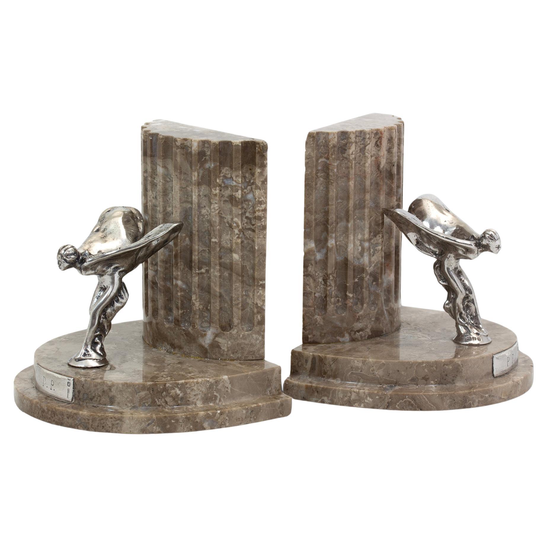 Rolls Royce Comissioned Silver Spirit of Ecstasy Book Ends For Sale