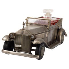 Vintage Rolls-Royce in Metal, 1920-1930, Art Deco Era, with Carafe, 6 Glasses, Music Box