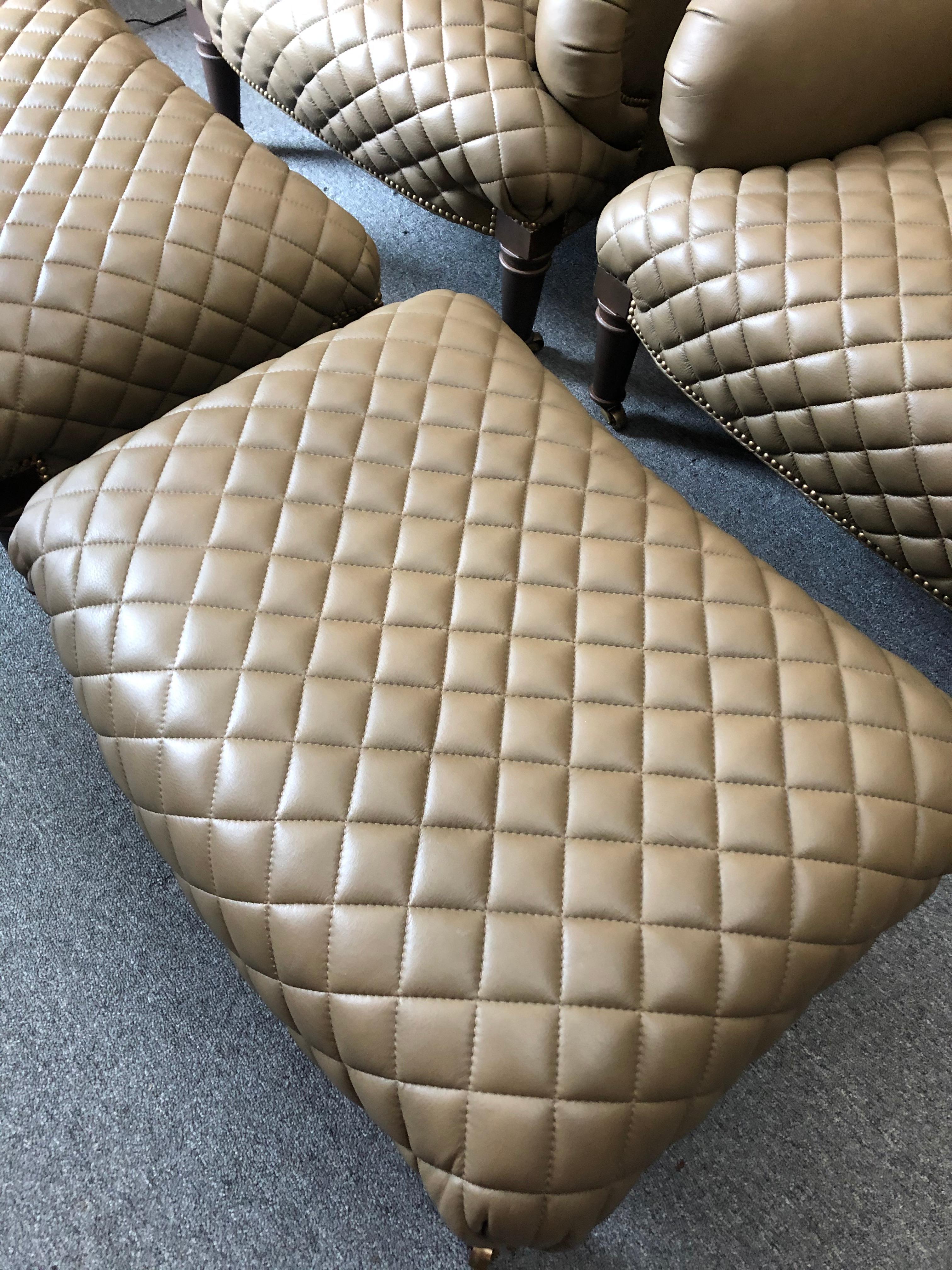 Rolls Royce of Quilted Leather Lounge Chairs with Ottomans by Ferguson Copeland 3