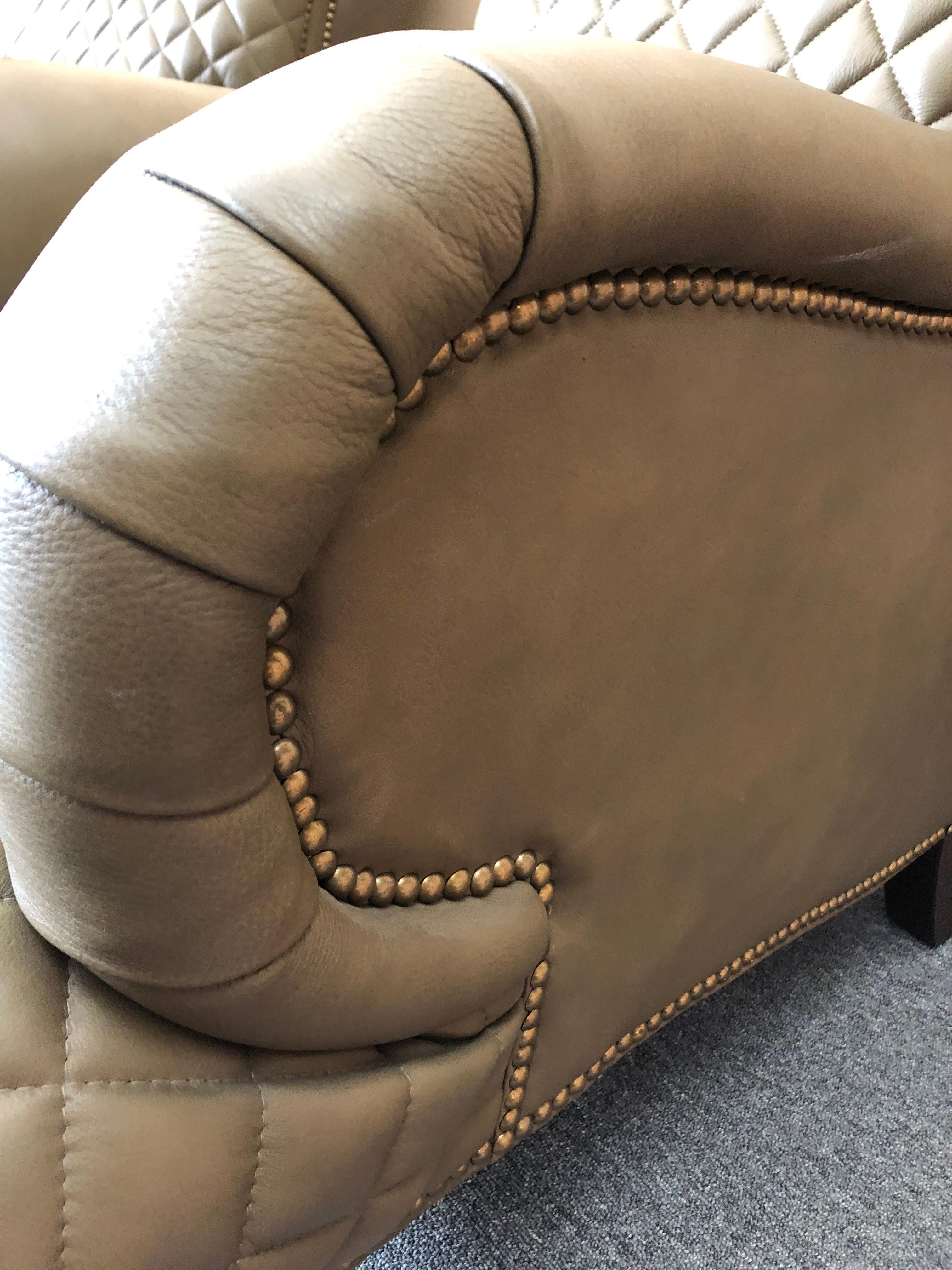 American Rolls Royce of Quilted Leather Lounge Chairs with Ottomans by Ferguson Copeland