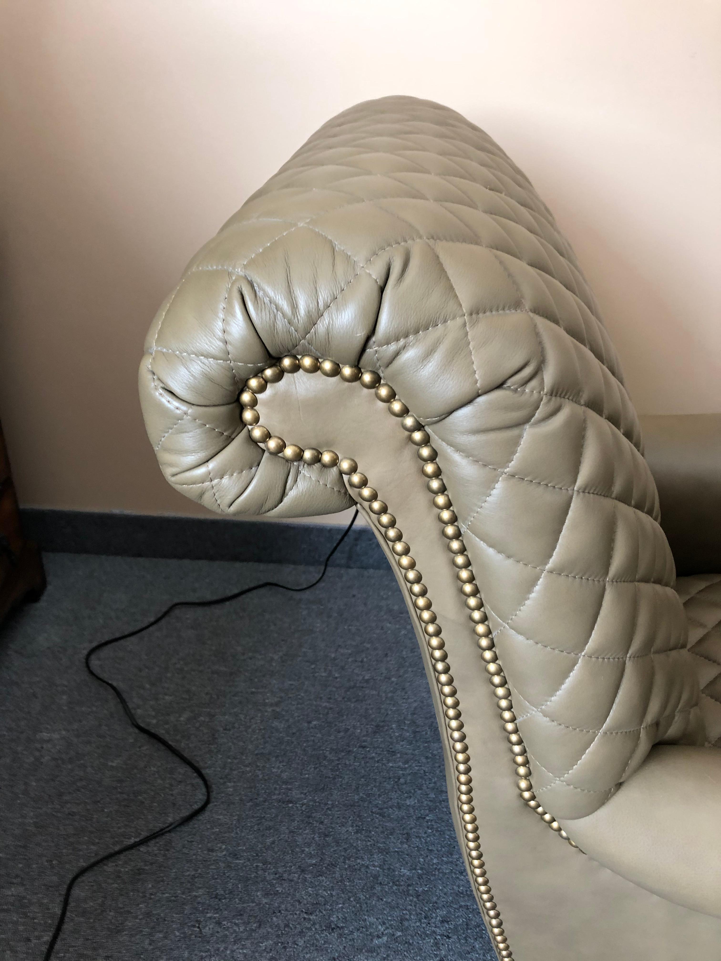 Rolls Royce of Quilted Leather Lounge Chairs with Ottomans by Ferguson Copeland In Excellent Condition In Hopewell, NJ