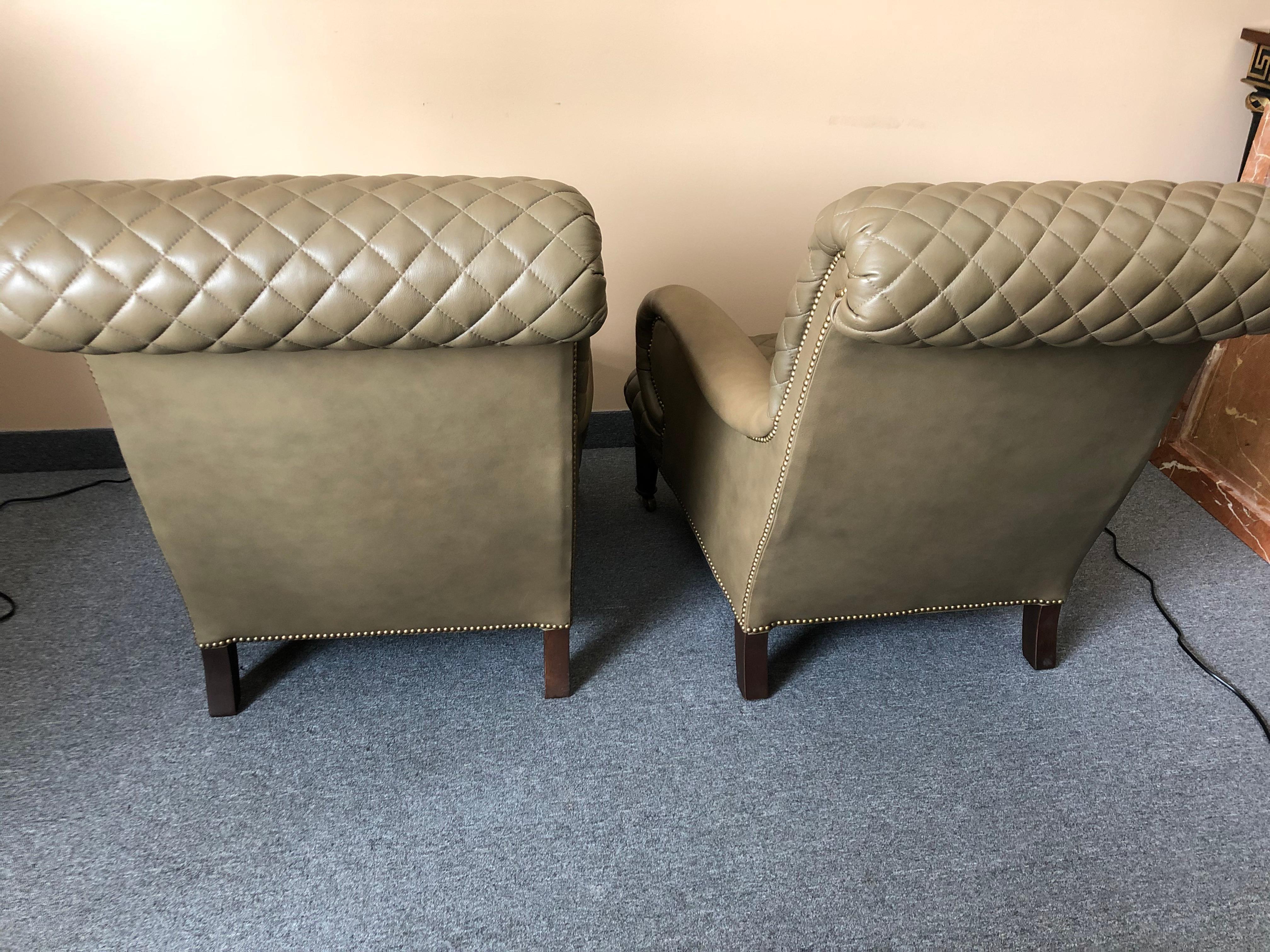Rolls Royce of Quilted Leather Lounge Chairs with Ottomans by Ferguson Copeland 1