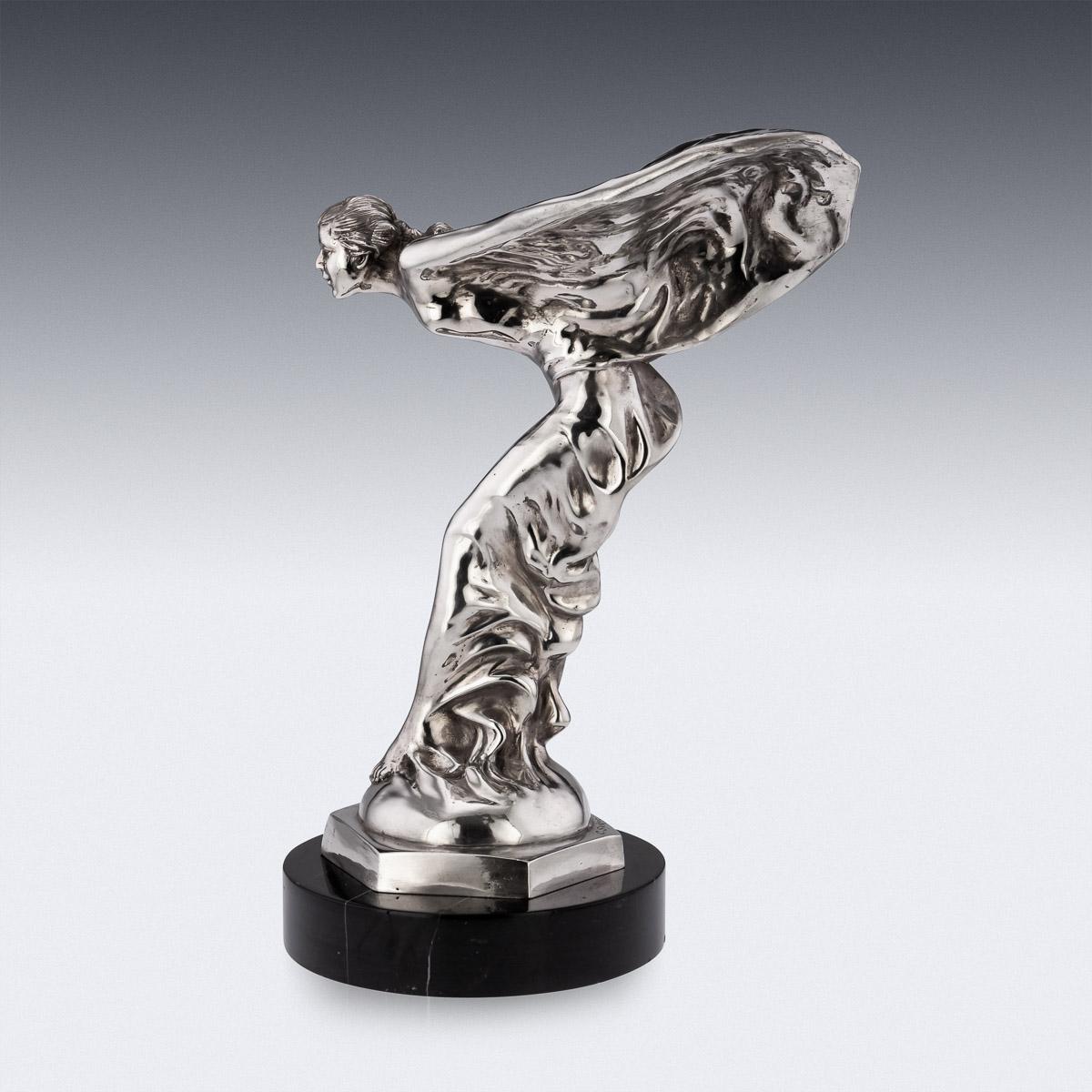 Stunning mid-20th century English silver plated showroom display model of the legendary Rolls-Royce mascot which was designed by Charles Sykes R.A.

Condition
In Great Condition - No Damage.

Size
Height: 50cm
Width: 35 x 28cm.