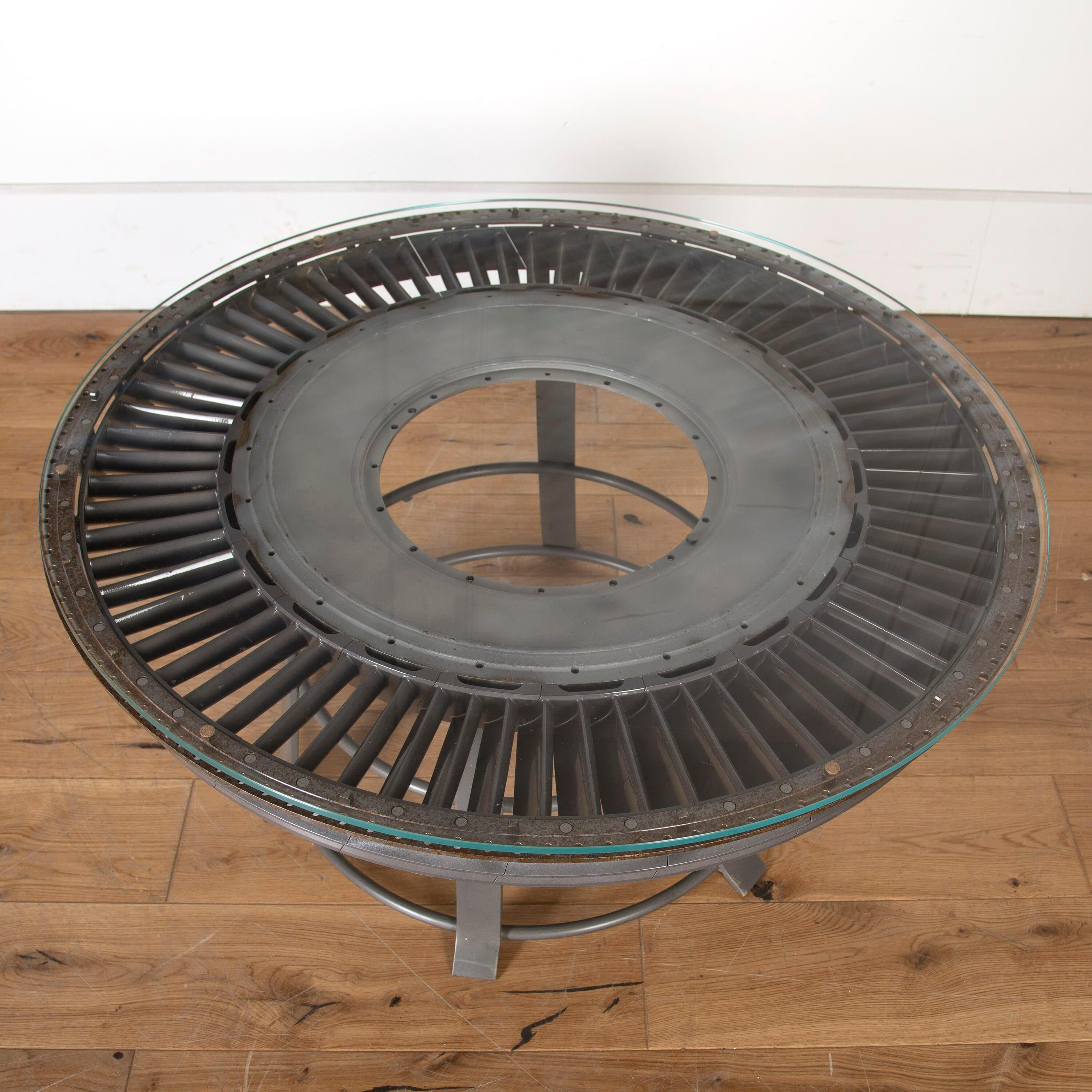 Industrial Rolls Royce Table with Glass Top