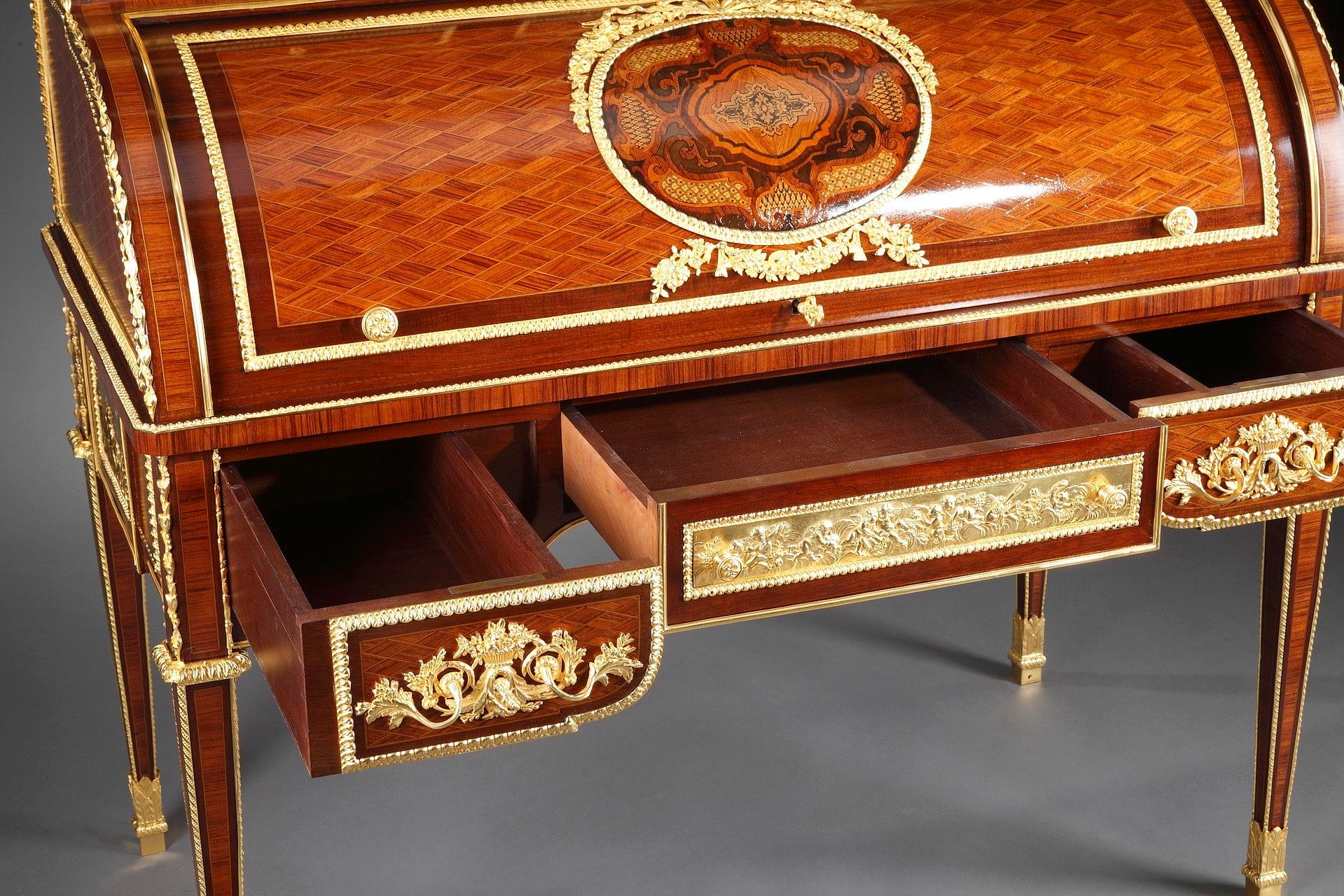 Gilt Rolltop Desk after Jean-Henri Riesener Attributed to Maison Beurdeley For Sale