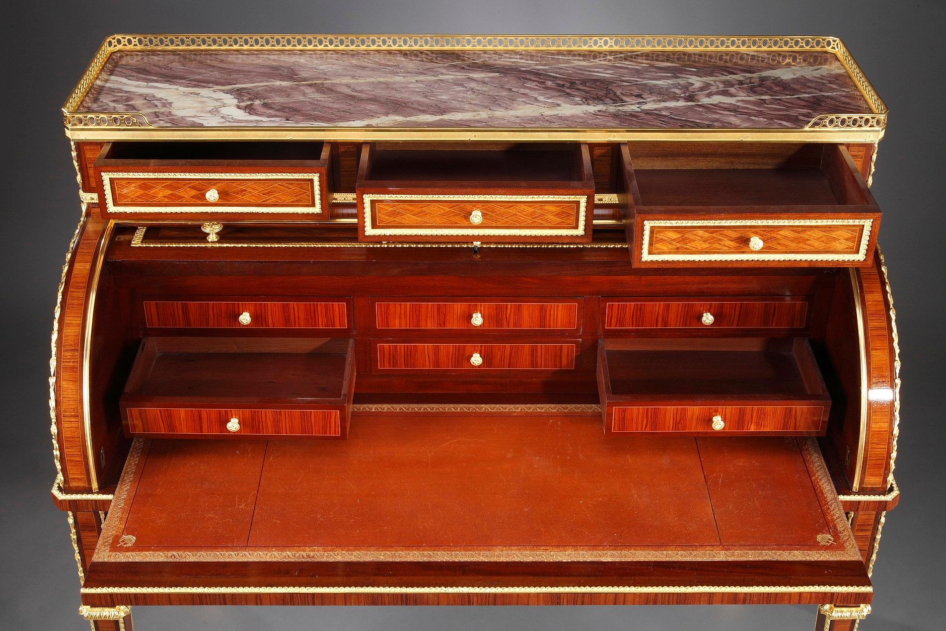 Gilt Rolltop Desk after Jean-Henri Riesener Attributed to Maison Beurdeley For Sale
