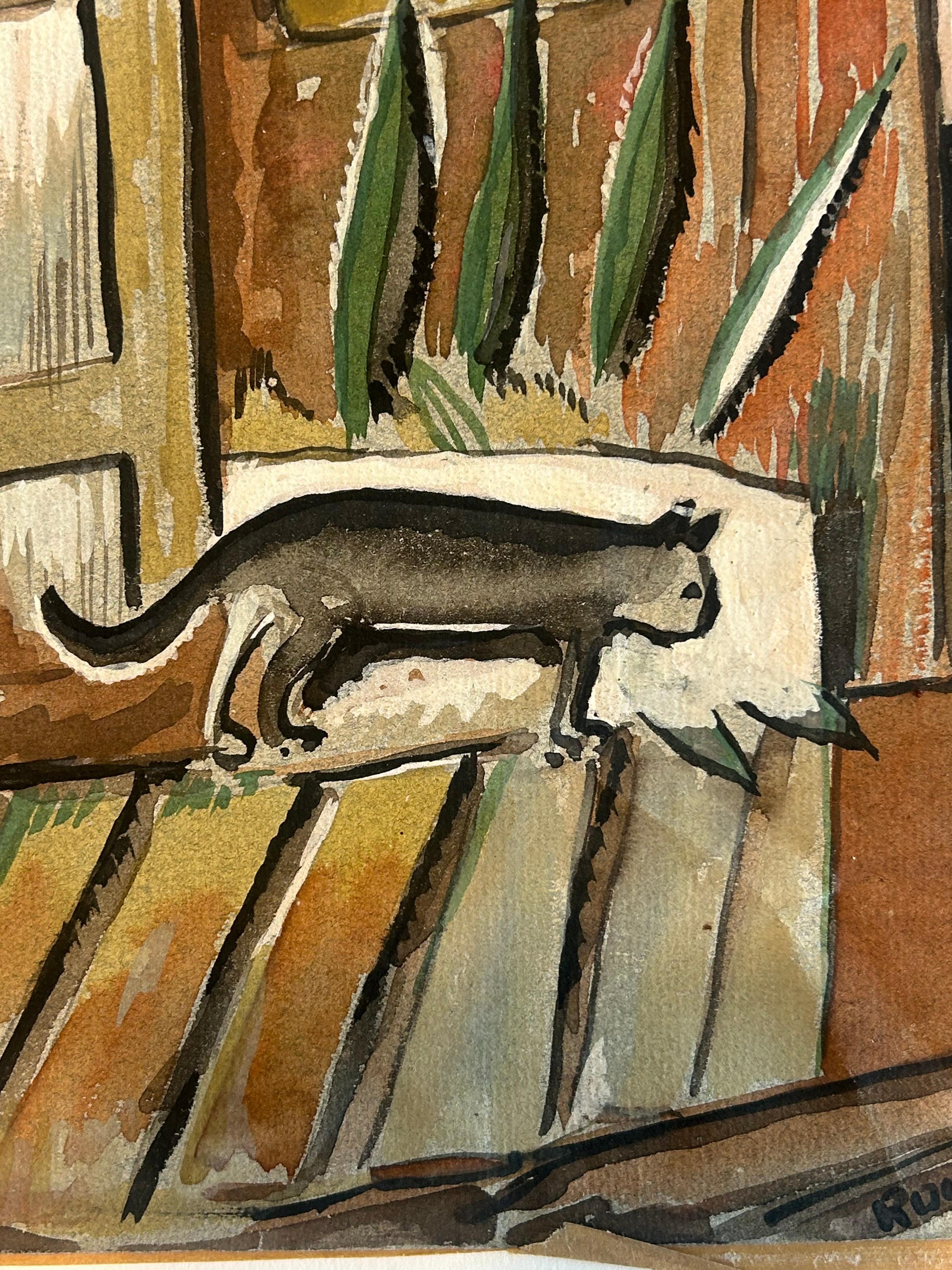 Rolph Scarlett 1889 -1984… signed watercolor on paper of a whimsical cat For Sale 4