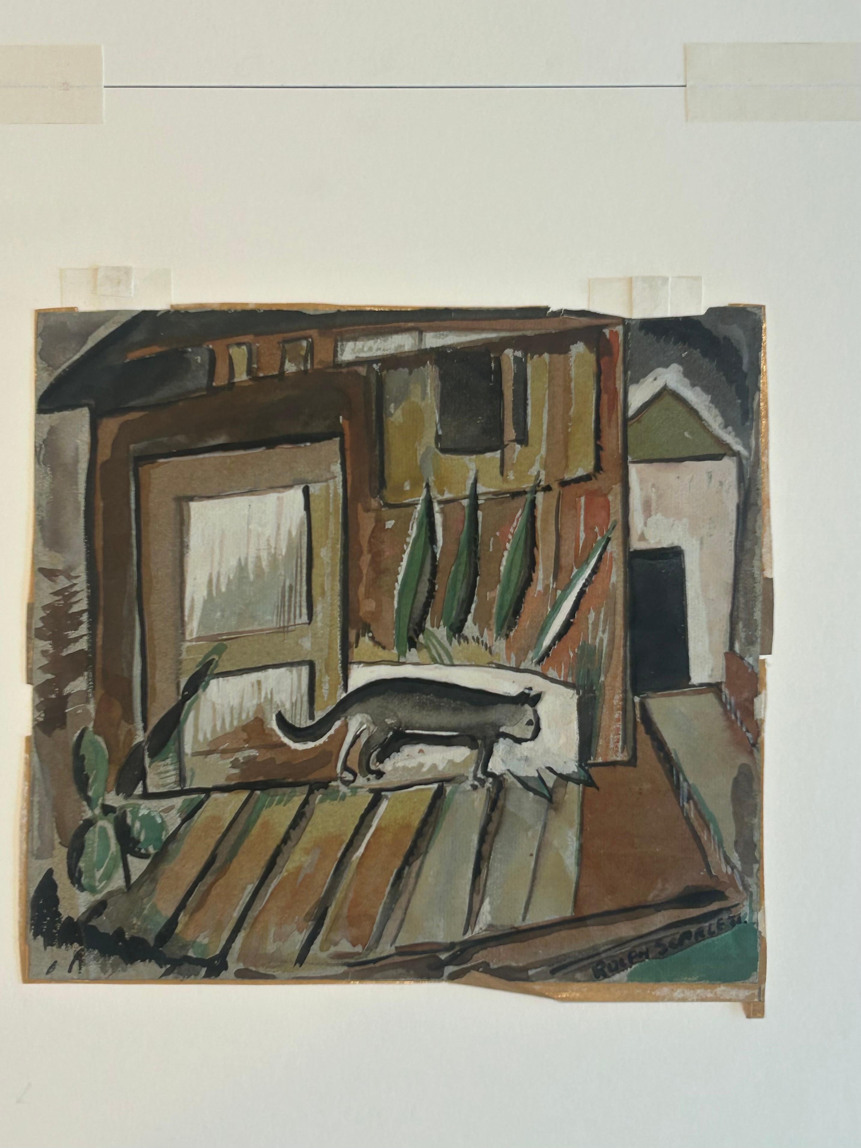Rolph Scarlett 1889 -1984… signed watercolor on paper of a whimsical cat For Sale 7